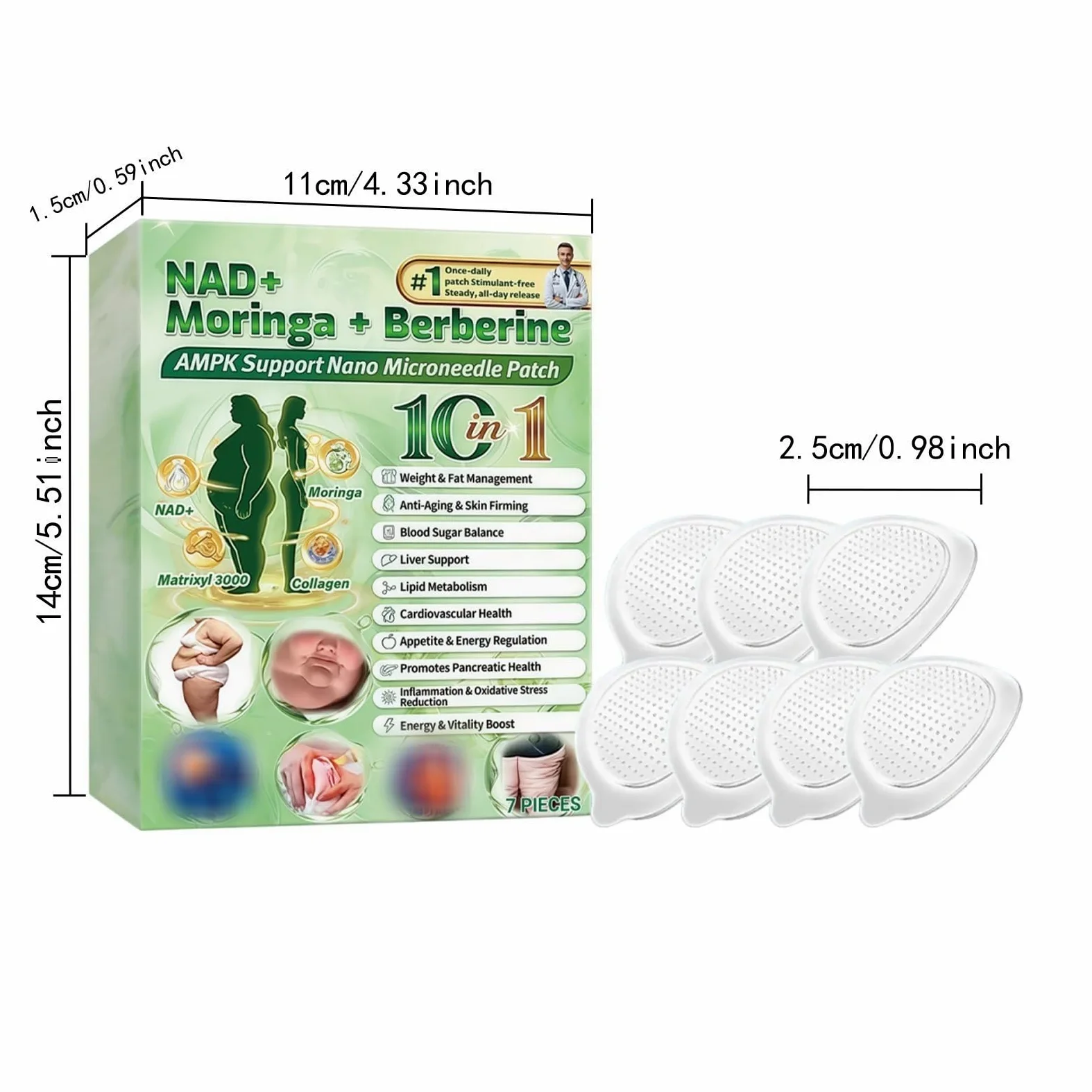 Plastry odchudzające Moringa 10 w 1, plaster odchudzający Nano Microneedle, plaster odchudzający, naturalne składniki, ultracienka i niewidoczna naszywka na ciało, niewidoczna pod ubraniem, do