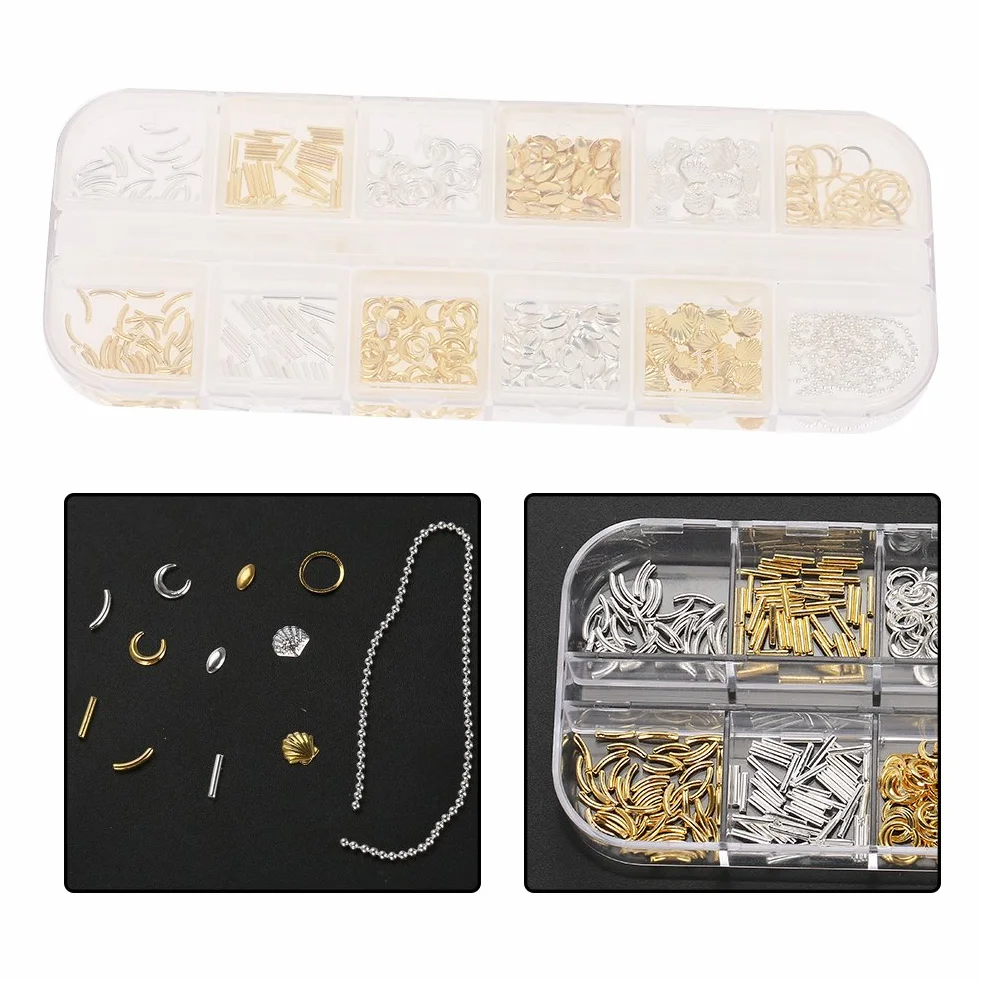 12 Siatka Mieszane Style Nail Art Decoration wydrążony metalowy powłoka Gwiazda Szpilki łańcuchowe DIY Akcesoria do paznokci sztuki dekoracji (02)
