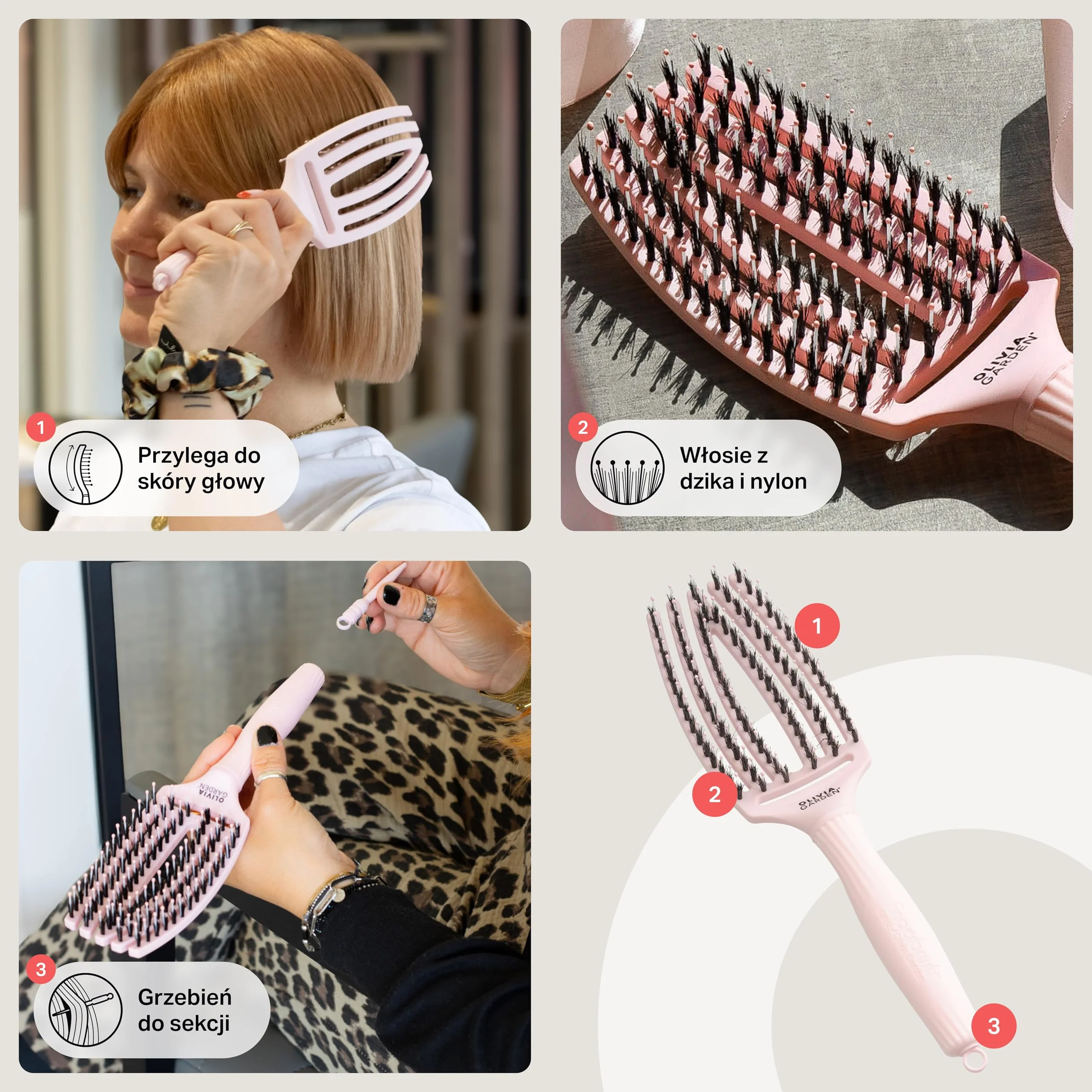 Olivia Garden Fingerbrush Care Iconic - Szczotka do rozczesywania z włosia dzika i nylonu