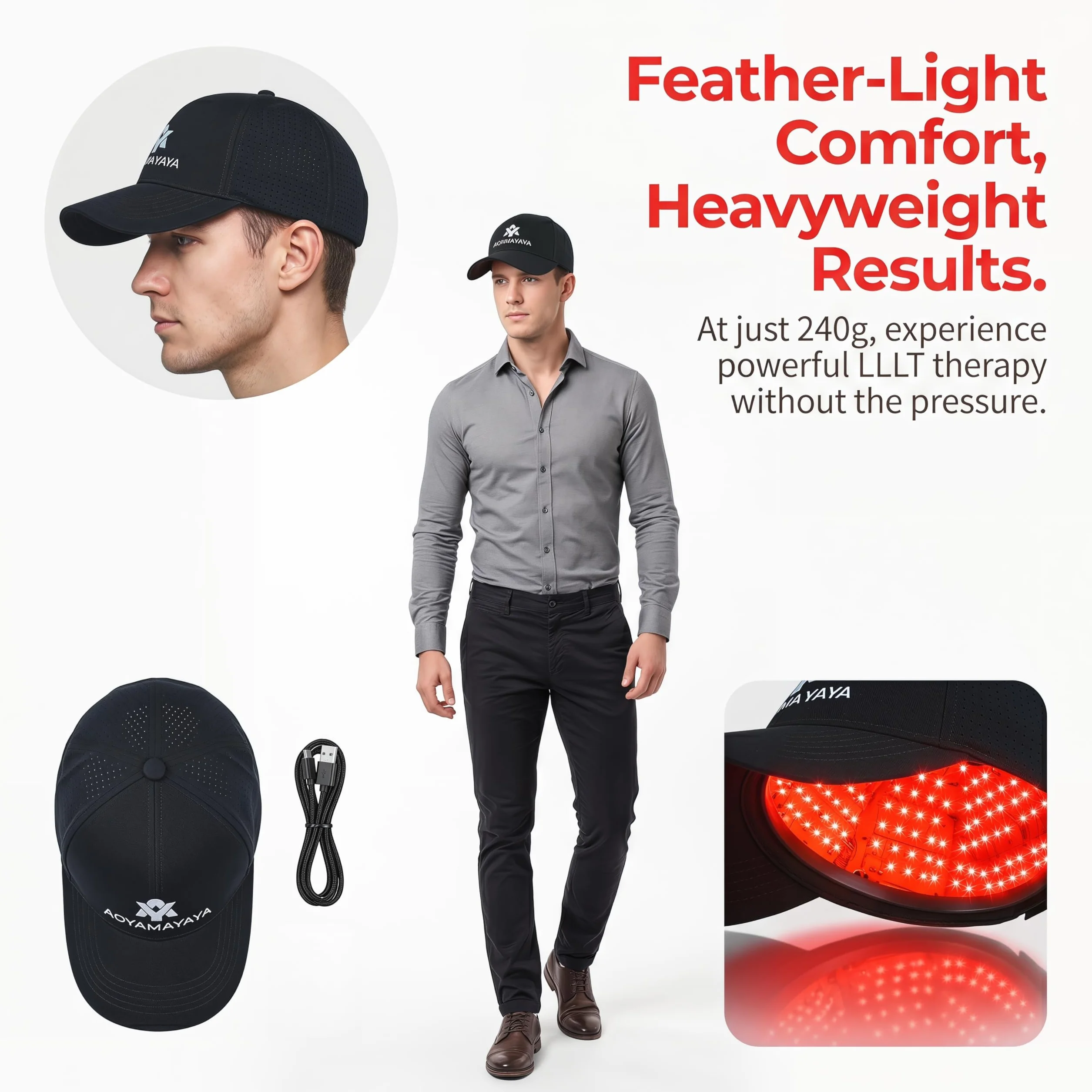 AOYAMA YAYA Laser Haarwachstums-Helm, 312 Laserdioden, 650 nm Wellenlänge, 230 g, z Transportbox i Powerbank