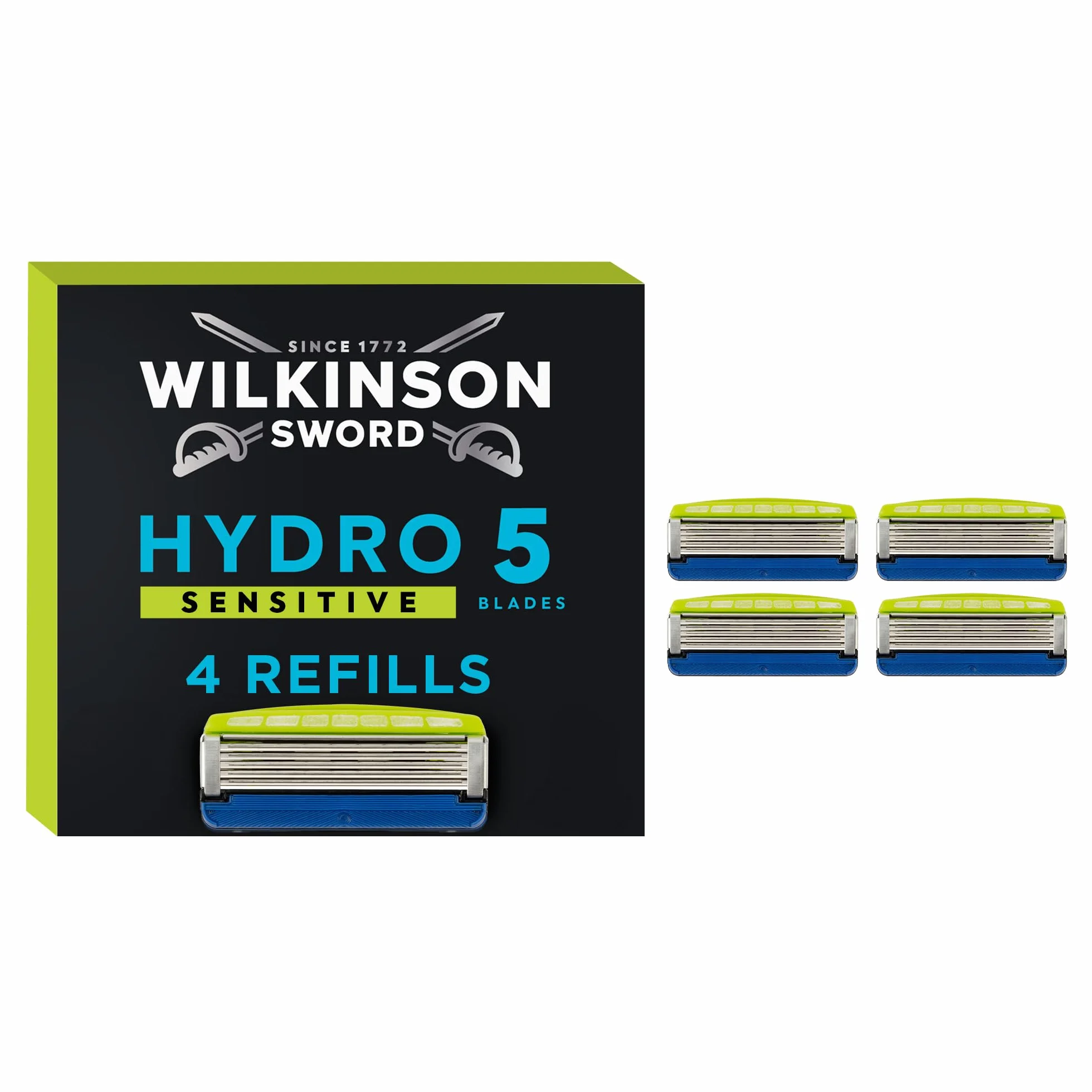 Wilkinson Sword Hydro 5 - Sensitive Brzytwa dla mężczyzn - Ostrza - Aloe Vera zmniejszają podrażnienia, żel nawilżający i precyzyjne ostrze, zestaw 4 wkładów żyletki