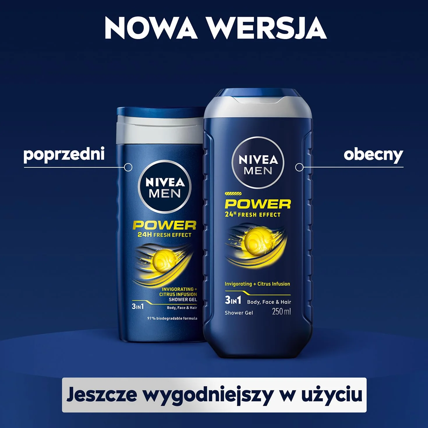 NIVEA MEN Power 24 H Fresh Effect 3w1 Pobudzający żel pod prysznic męski 500 ml