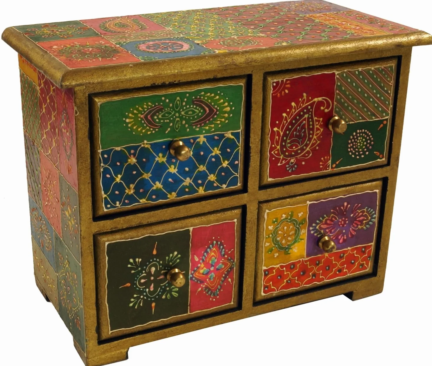 GURU SHOP Mała szafka apteczna, szkatułka na biżuterię, ręcznie malowana szafka z szufladami – model 9, wielokolorowa, 20 x 24 x 13 cm, puszki, pudełka i szkatułki