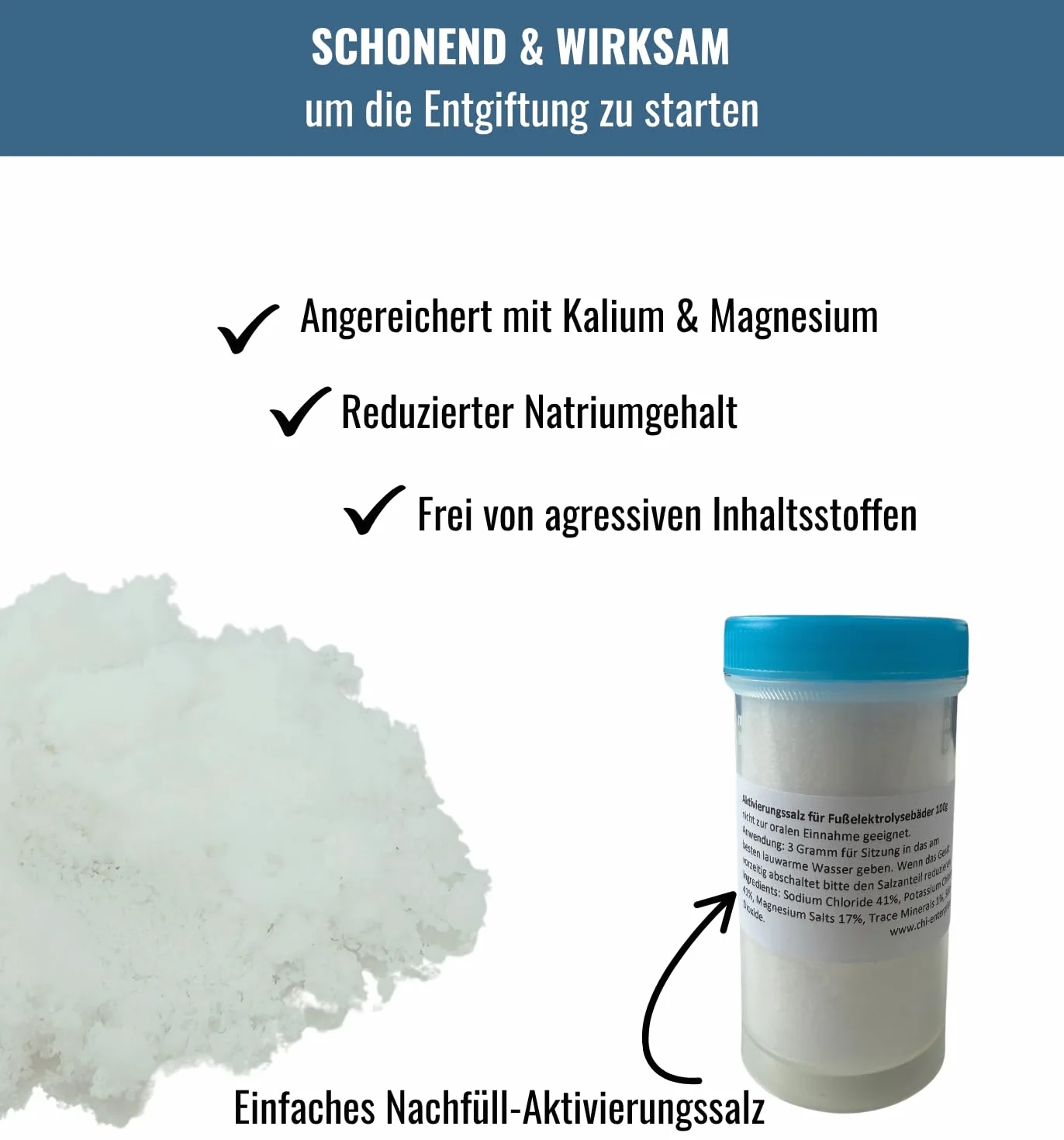 chi-enterprise - Dodatek do oczyszczania jonów, Hydrosana, Royal Spa, bioenergiser, sól aktywacyjna o zredukowanej zawartości sodu do wszystkich kąpieli elektrolizy stóp ze stali nierdzewnej |