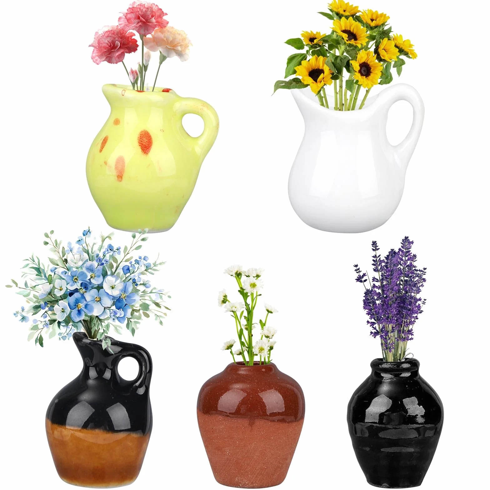lasuroa 5 Sztuk Mini Wazon Magnesy na Lodówkę, Ceramiczne Słodkie 3D Roślina Wazon Lodówka Magnesy Zabawne Dekoracja Lodówki Do Kuchennej Szafki Biurowej