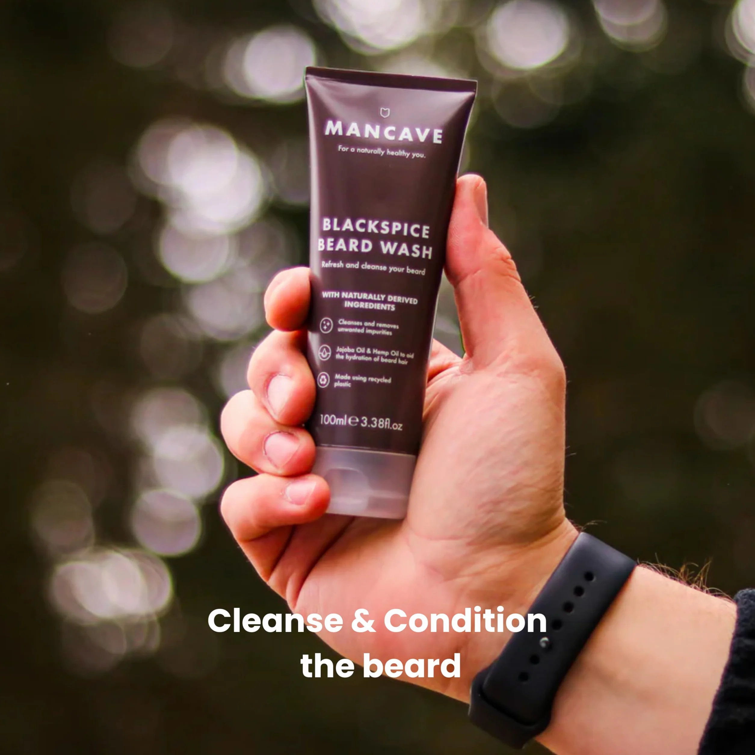 ManCave Blackspice Szampon do Brody dla Mężczyzn, 100 ml, Naturalne Składniki, Wegański i Cruelty-Free, Odświeżający z Olejem Jojoba i Olejem Konopnym
