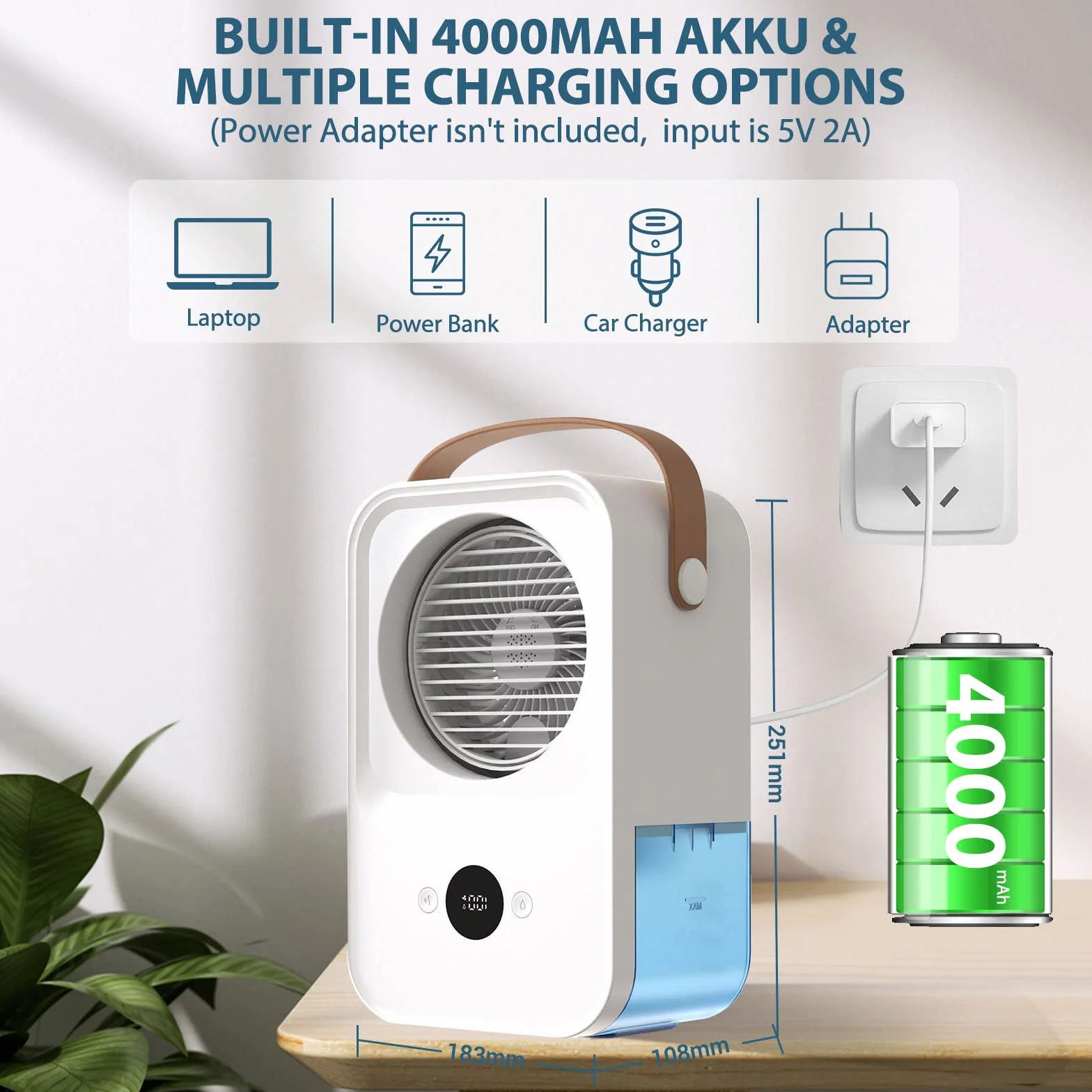 Przenośny klimatyzator 4000 mAh bez węża wylotowego, 4 w 1, mobilny klimatyzator z aromaterapią, przenośny wentylator chłodzący powietrzem z funkcją spryskiwania wodą