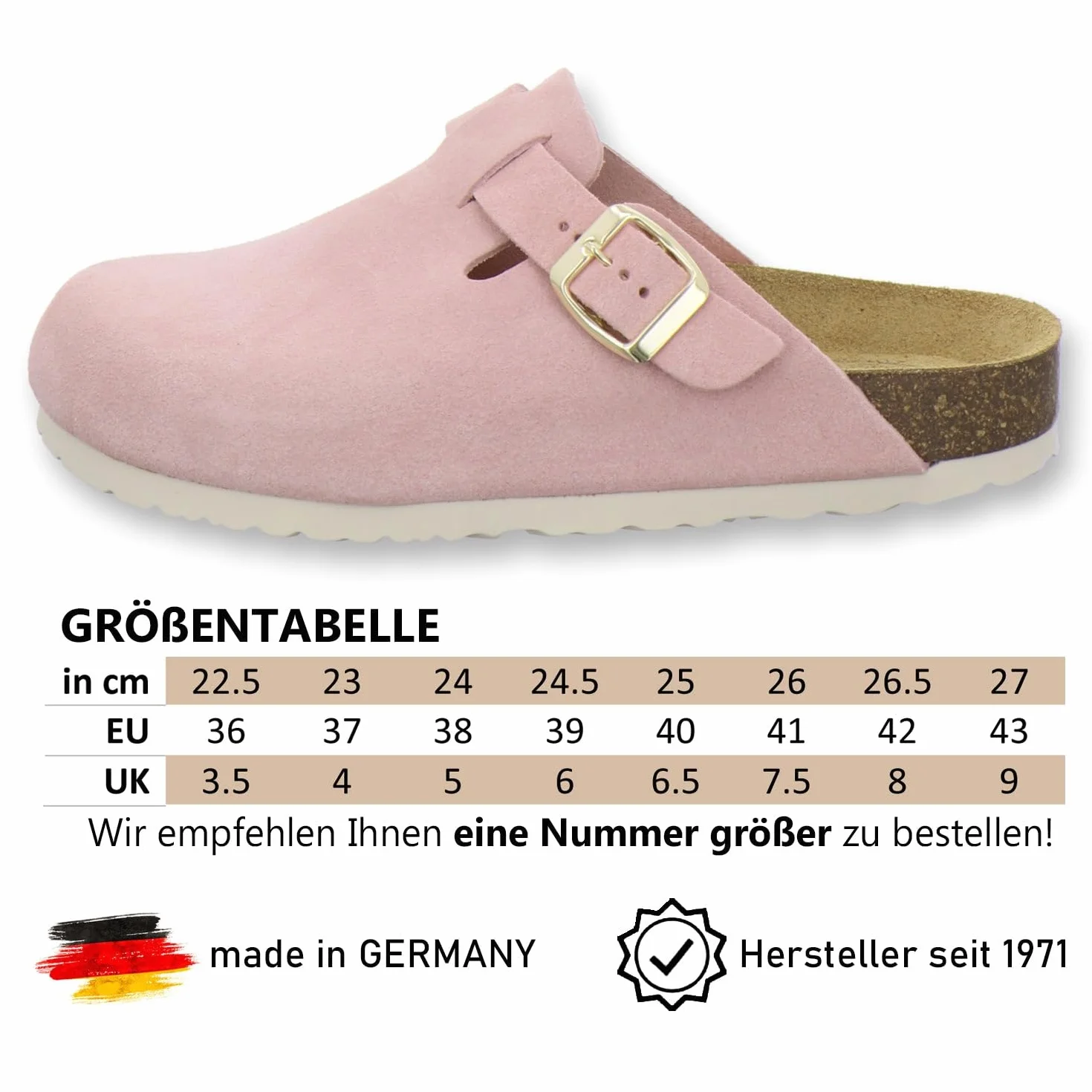 AFS-Schuhe 2900, wygodne damskie kapcie zamknięte, chodaki dla kobiet ze skóry, Made in Germany
