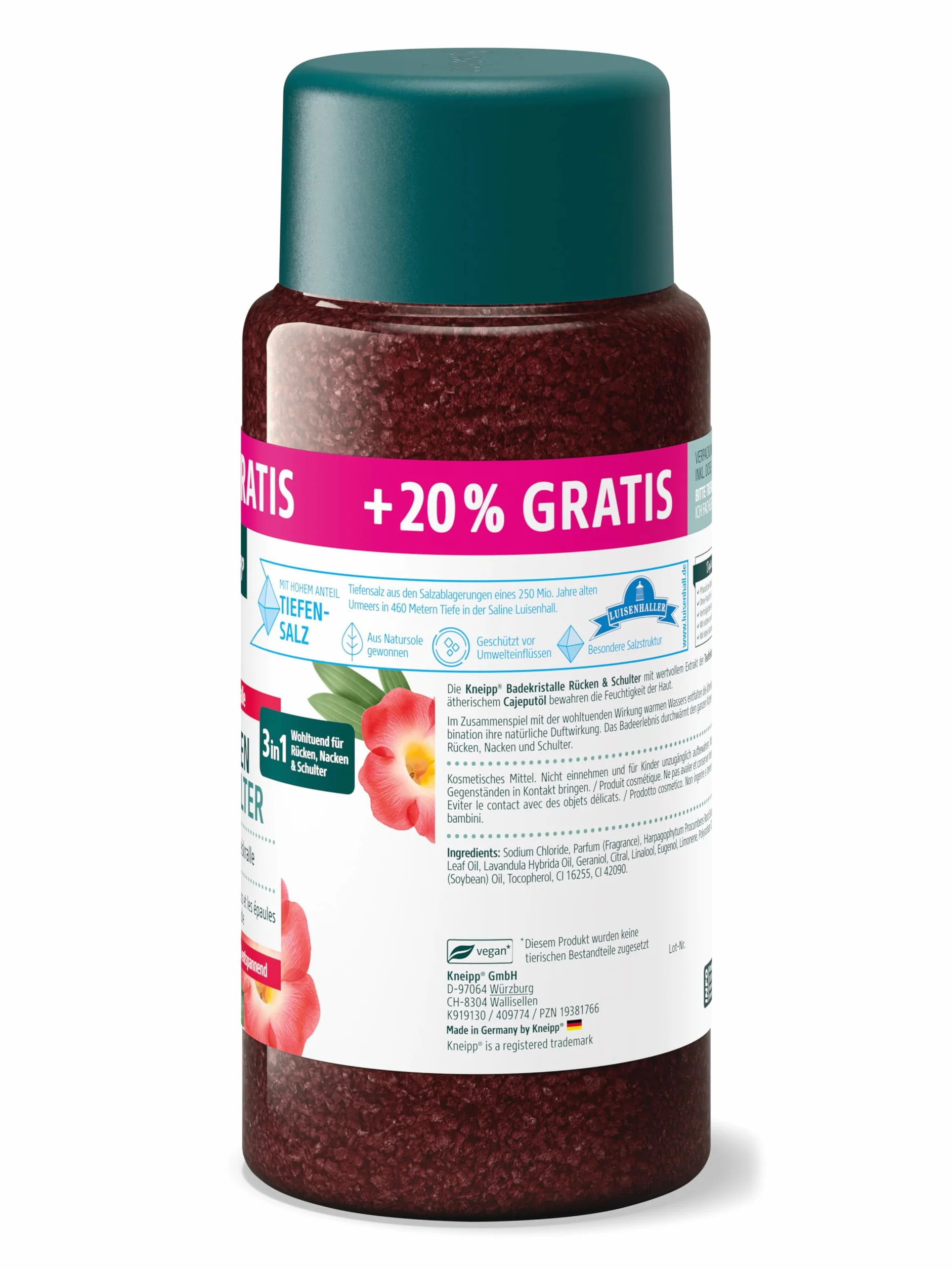 Kneipp Kryształy kąpielowe na plecy i ramiona + 20% gratis – z cennym ekstraktem z diabelskiego pazura – kojące, ogrzewające, relaksujące – 720 g