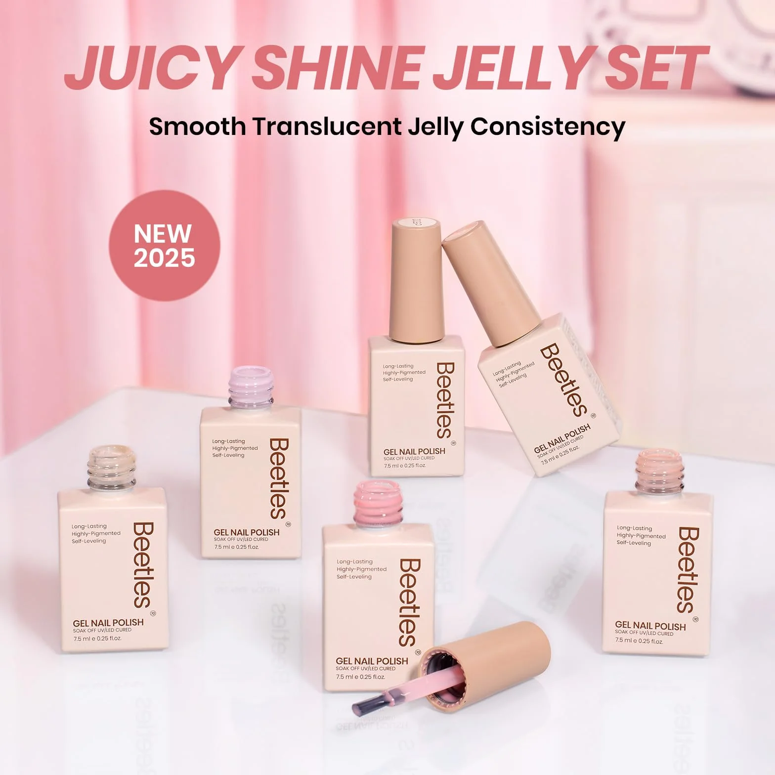 Beetles Jelly Gel Nail Polish Zestaw 6 kolorów Neutralny przezroczysty lakier UV do paznokci Mleczny biały Nude Pink Półprzezroczysty żel do paznokci DIY Manicure