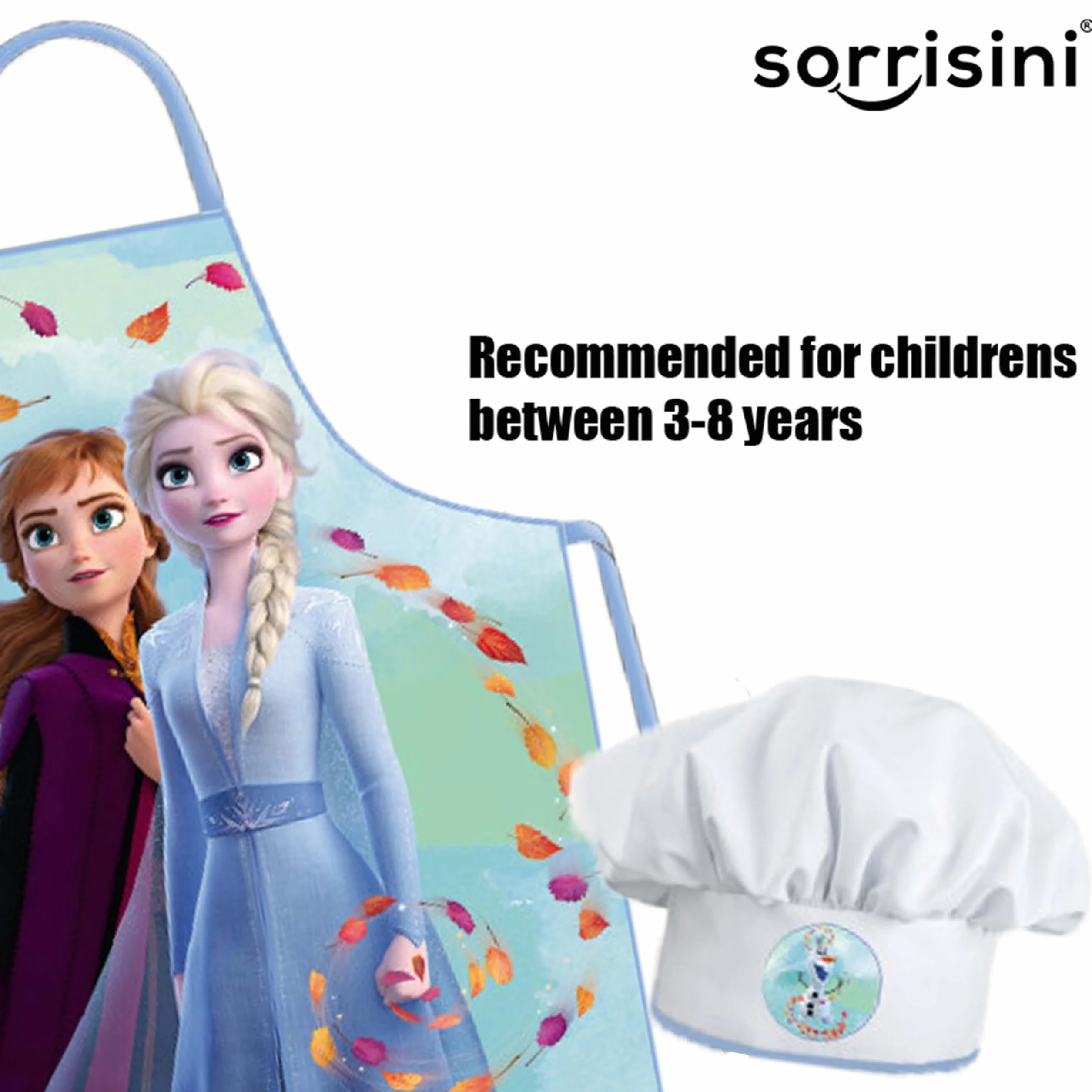 Fartuch kuchenny dla dzieci, Kapelusz szefa kuchni dla dzieci, Fartuch i regulowany kapelusz szefa kuchni do gotowania, Pieczenia lub malowania, Frozen Spring
