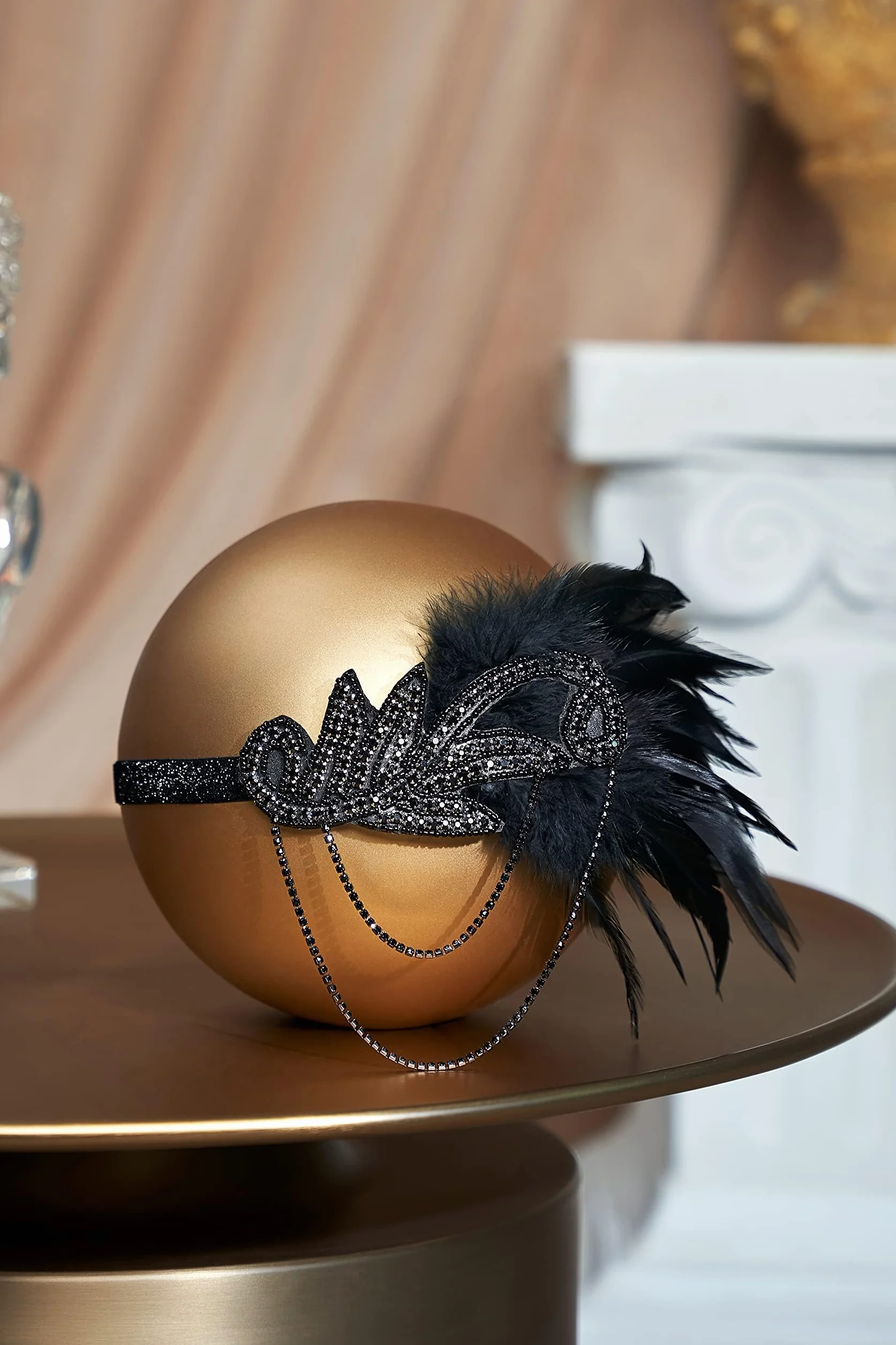 BABEYOND Opaska Gatsby Crystal 1920s Feather Flapper Akcesoria Charleston Vintage Czarna