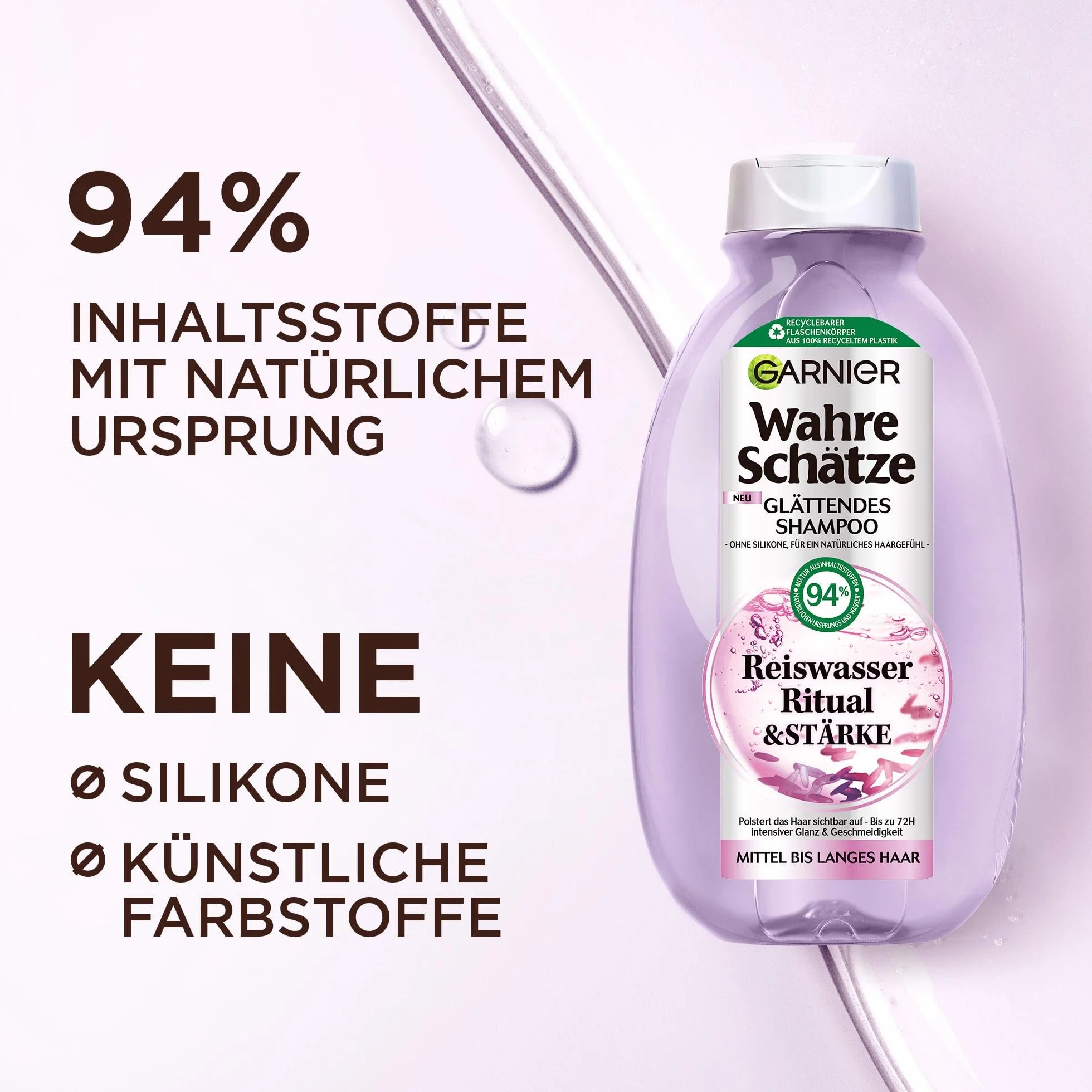 Garnier True Schätze zestaw do pielęgnacji włosów z wodą ryżową do włosów średniej długości, dla uzyskania połysku i gładkości, szampon (250 ml), odżywka (200 ml), 1-minutowa kuracja do włosów (340