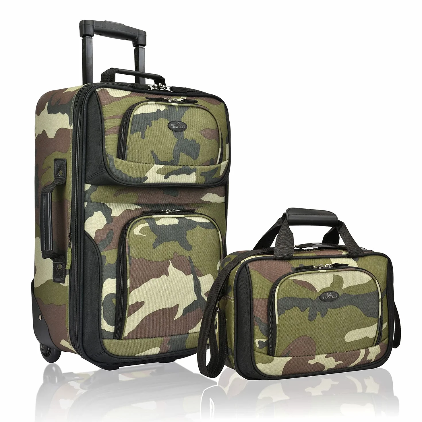 U.S. Traveler Rio Bagaż podręczny, lekka, miękka walizka, bagaż podręczny na kółkach, 50 cm, Kamuflaż, Set
