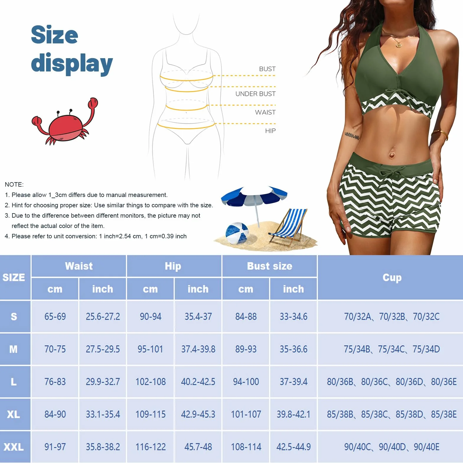 Tuopuda Zestaw bikini Push Up, seksowny damski dwuczęściowy strój kąpielowy, wyszczuplający brzuch, wiązany, dekolt w serek, góra od bikini ze sportowym dołem, regulowany kostium plażowy