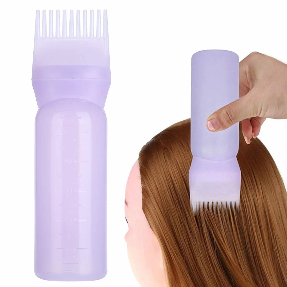 3 Colours Hair Dye Brush Bottle Shampoo Bottle Oil Colouring Dispenser Applicator Brush Tip Tools o pojemności 120 ml do farbowania włosów (fioletowy)