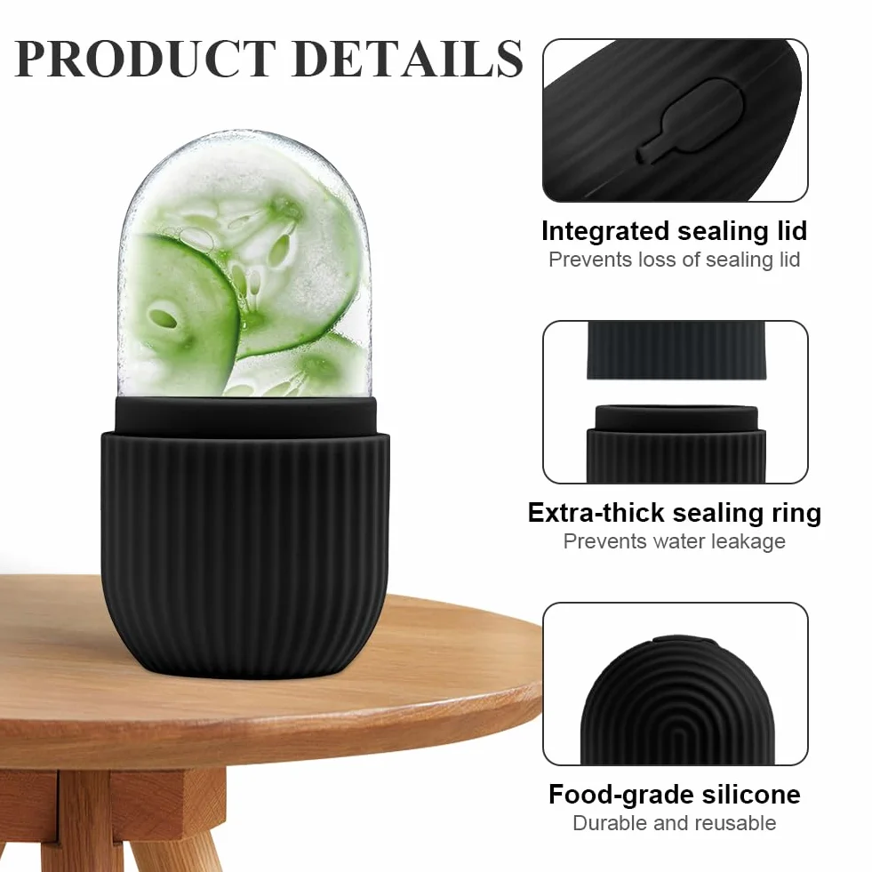 flintronic Ice Face Roller, silikonowy wałek do lodu, wielokrotnego użytku, narzędzia do pielęgnacji skóry dla jędrnej skóry, minimalizują linie oczu, rozjaśnia twarz (czarny)