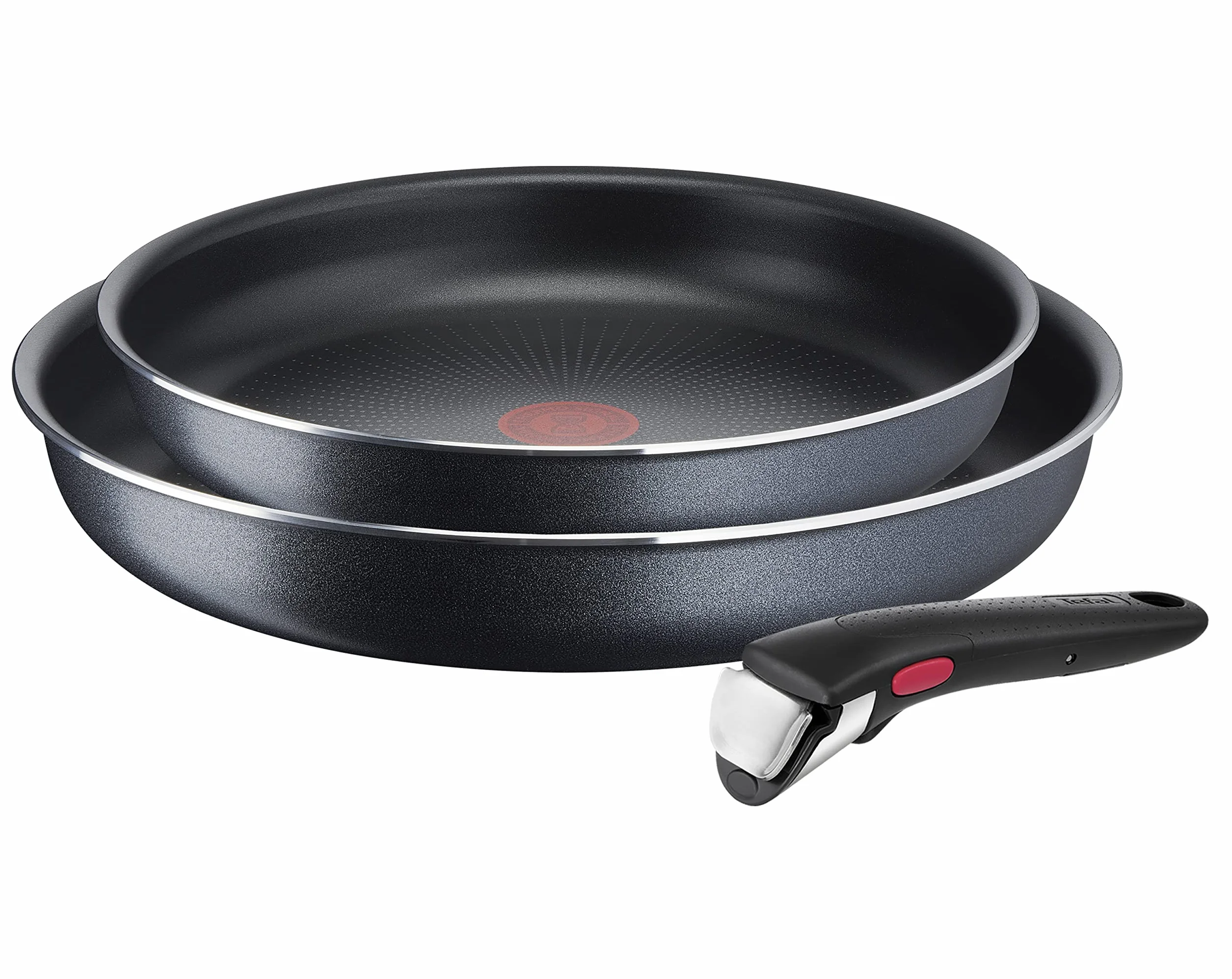 Tefal L15891 Ingenio XL Force 3-częściowy zestaw patelni | 24/28 cm + 1 zdejmowany uchwyt | uszczelnienie nieprzywierające | wskaźnik temperatury | Czarny
