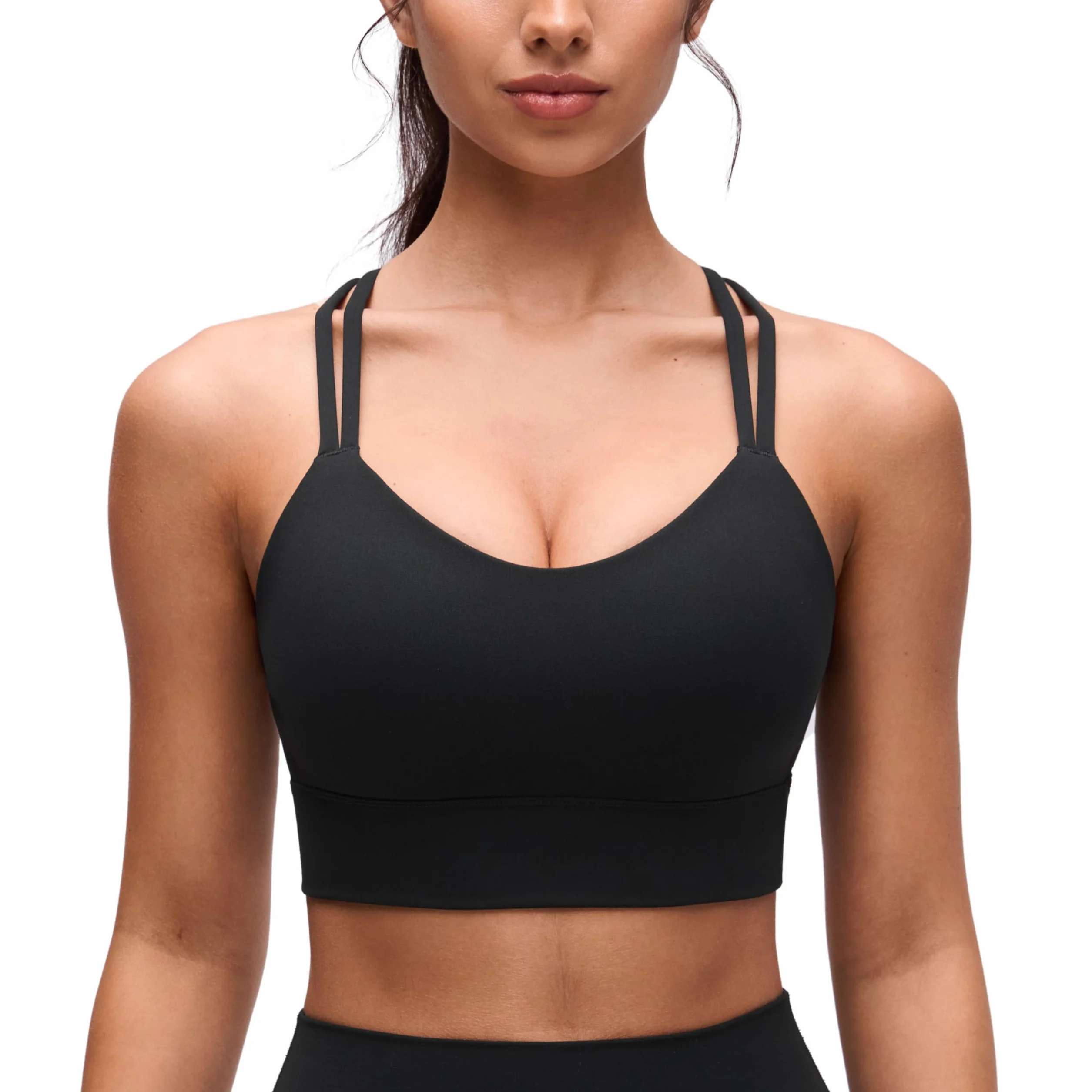 CRZ YOGA Biustonosz sportowy Butterluxe Strappy Longline Softness Mold Womens - z podwójnymi ramiączkami spaghetti do ćwiczeń i jogi krótki top sportowy