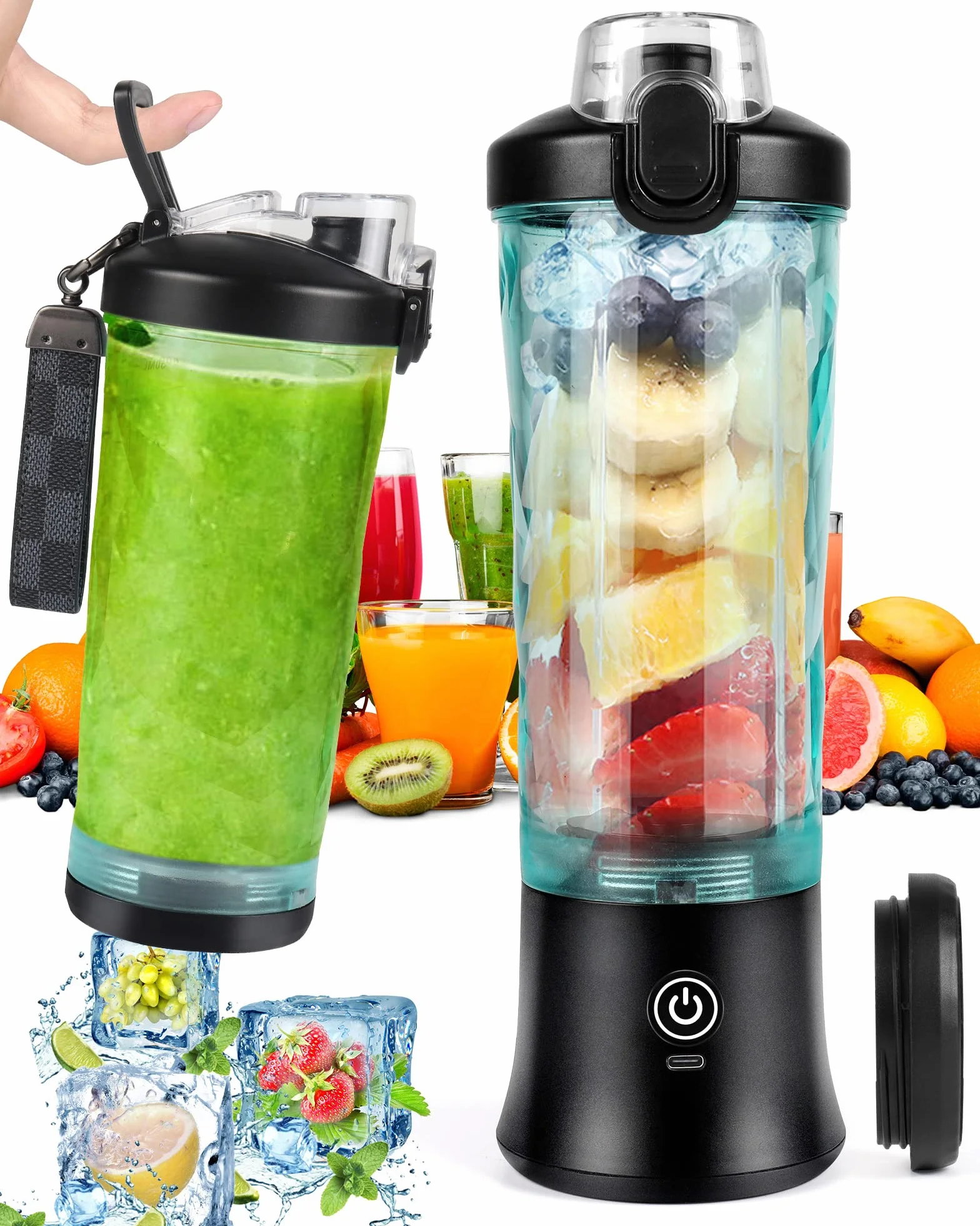 Dreamhigh® Blender Smoothie Maker, przenośny blender 600 ml do koktajli i koktajli z 6 ostrzami, mini blender 4000 mAh może wycisnąć 25 filiżanek soku do biura, na kemping i w podróż