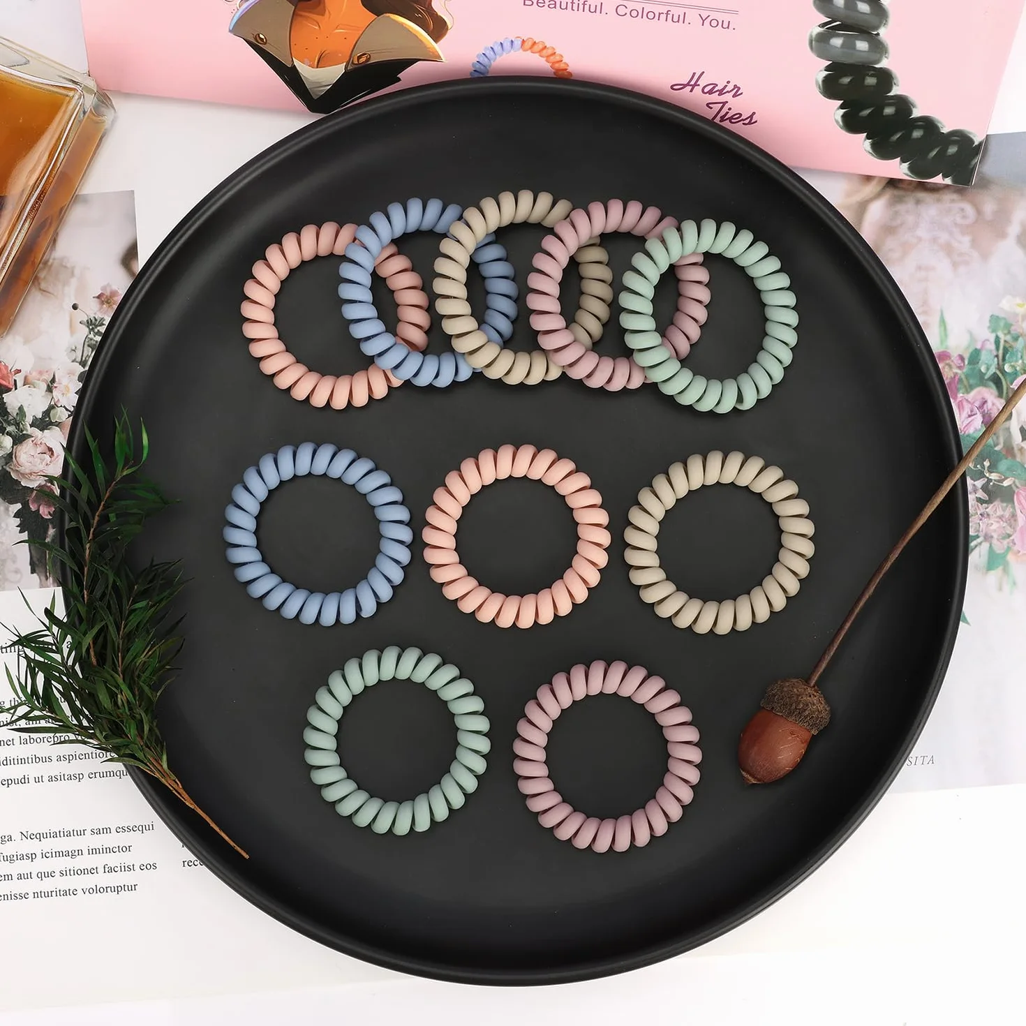 JessLab Spiralne Opaski do Włosów, 10 szt., Bezśladowe Wersje, Spiralna Bransoletka, Plastikowa Cewka, Opaski bez Uszkodzeń, Akcesoria Fryzjerskie dla Dziewcząt, Kobiet, Różne