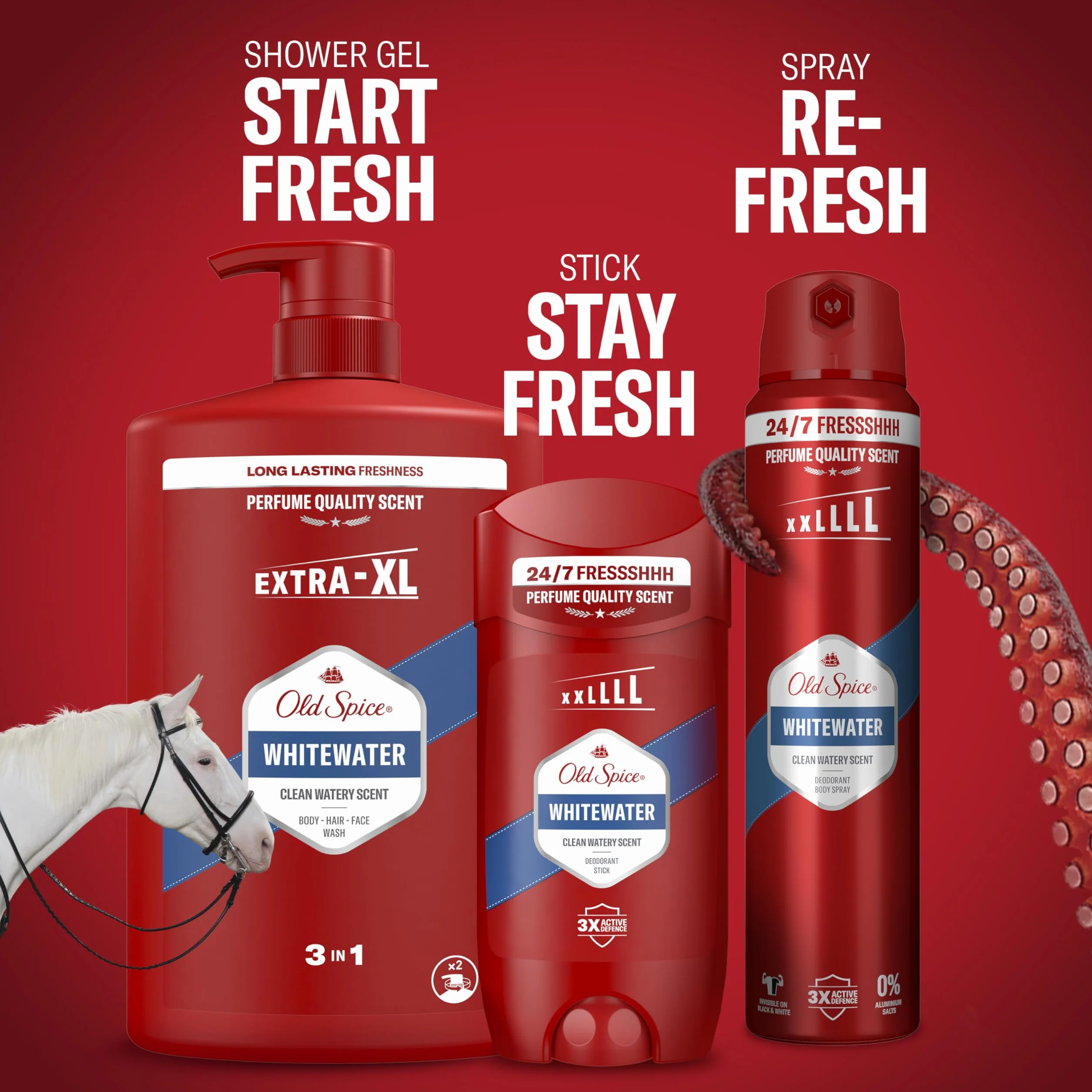Old Spice Whitewater Żel pod prysznic i szampon dla mężczyzn 1000ml, uniwersalna formuła 3 w 1 do mycia ciała, włosów i twarzy, długotrwała świeżość, głębokie oczyszczanie