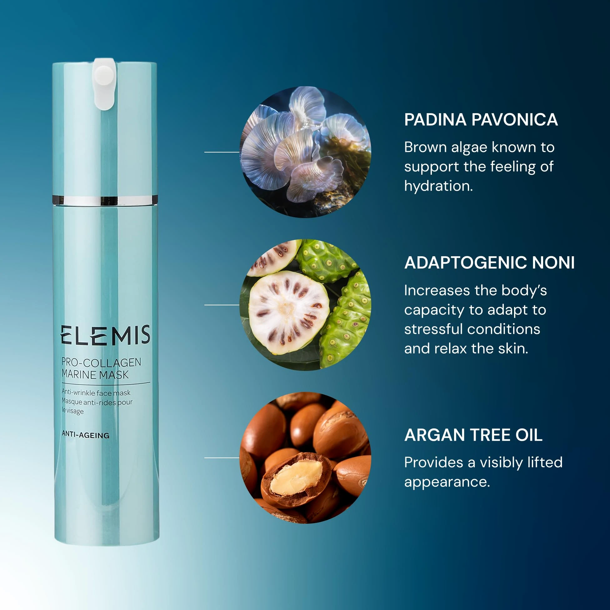 ELEMIS Pro-Collagen Marine Mask – przeciwzmarszczkowa maska na twarz z przeciwutleniaczami do nawilżania i ujędrniania skóry, luksusowa kremowa tekstura dla młodzieńczego wyglądu, 50 ml