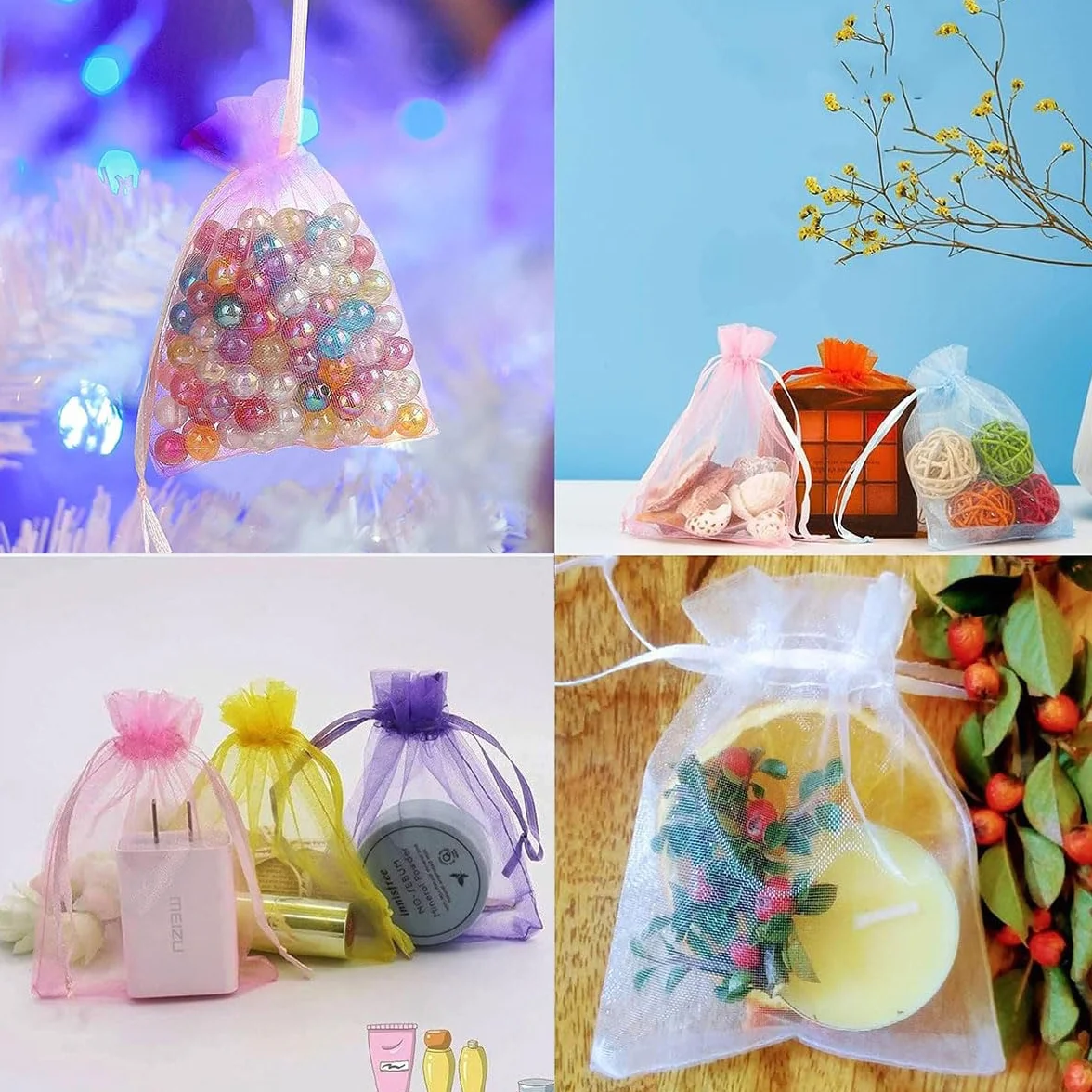 KARELLS Woreczki z organzy, 100 sztuk, 100 szt., 10 x 15 cm, kolorowa torebka na biżuterię, lawendowa, woreczek prezentowy ze sznurkiem, na Boże Narodzenie, ślub, przyjęcie urodzinowe