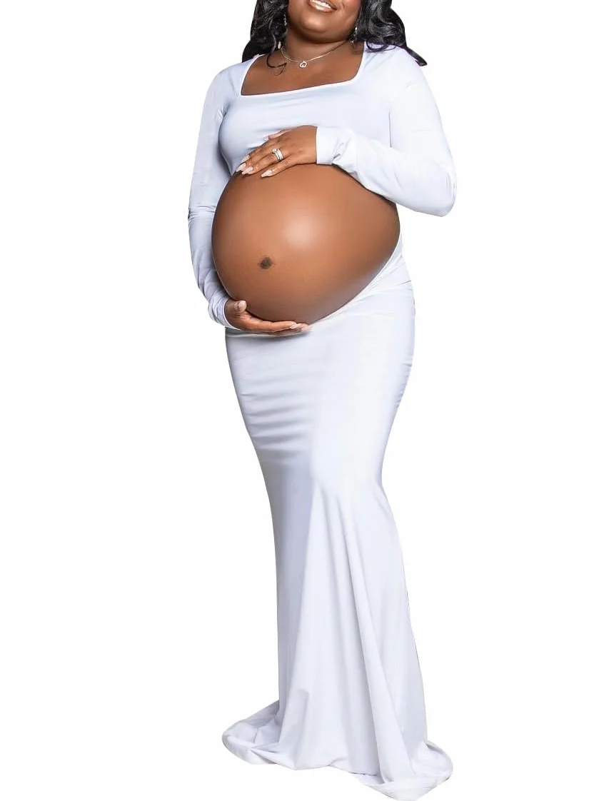 Damska sukienka ciążowa z długim rękawem, rozciągliwa, z mikrofibry, na baby shower, sesja zdjęciowa