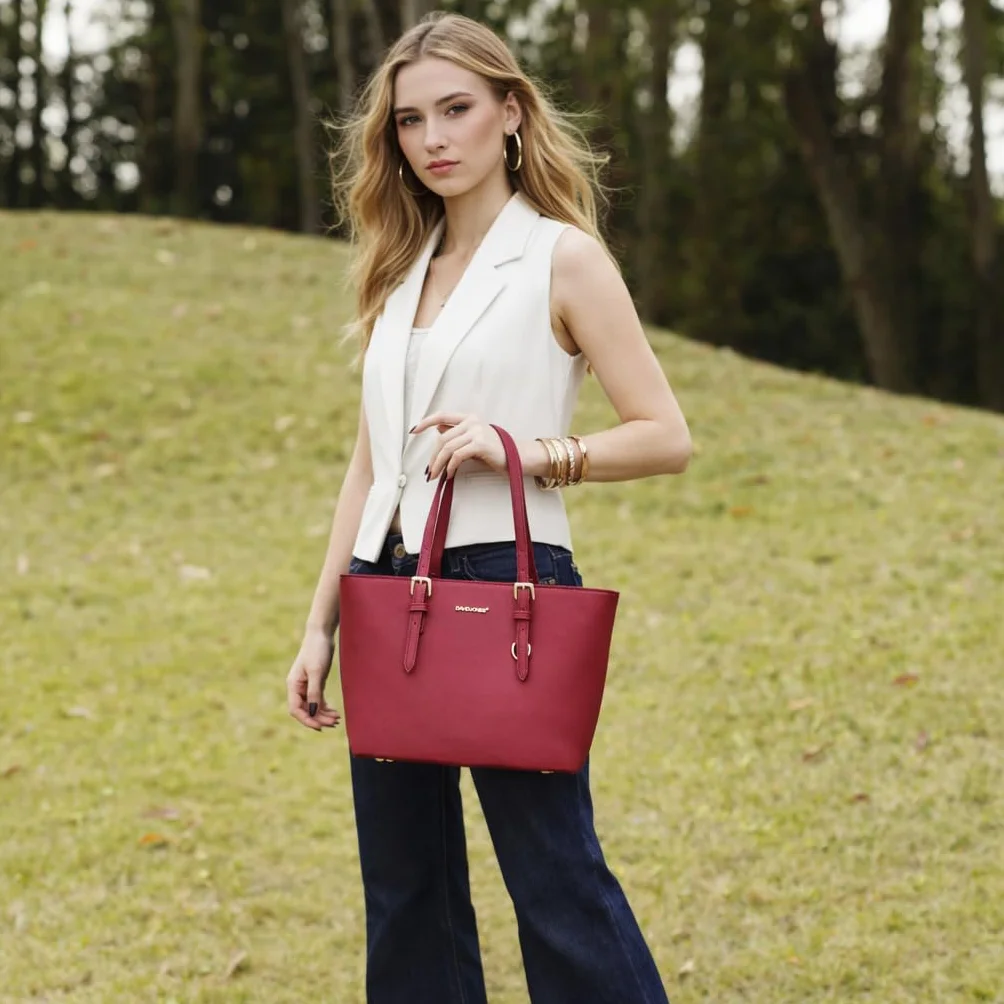 David Jones - Damska torebka na zakupy - Skórzana torba na ramię z długim uchwytem - Torba na zakupy o średniej pojemności - Elegancka torba miejska - Srebrny