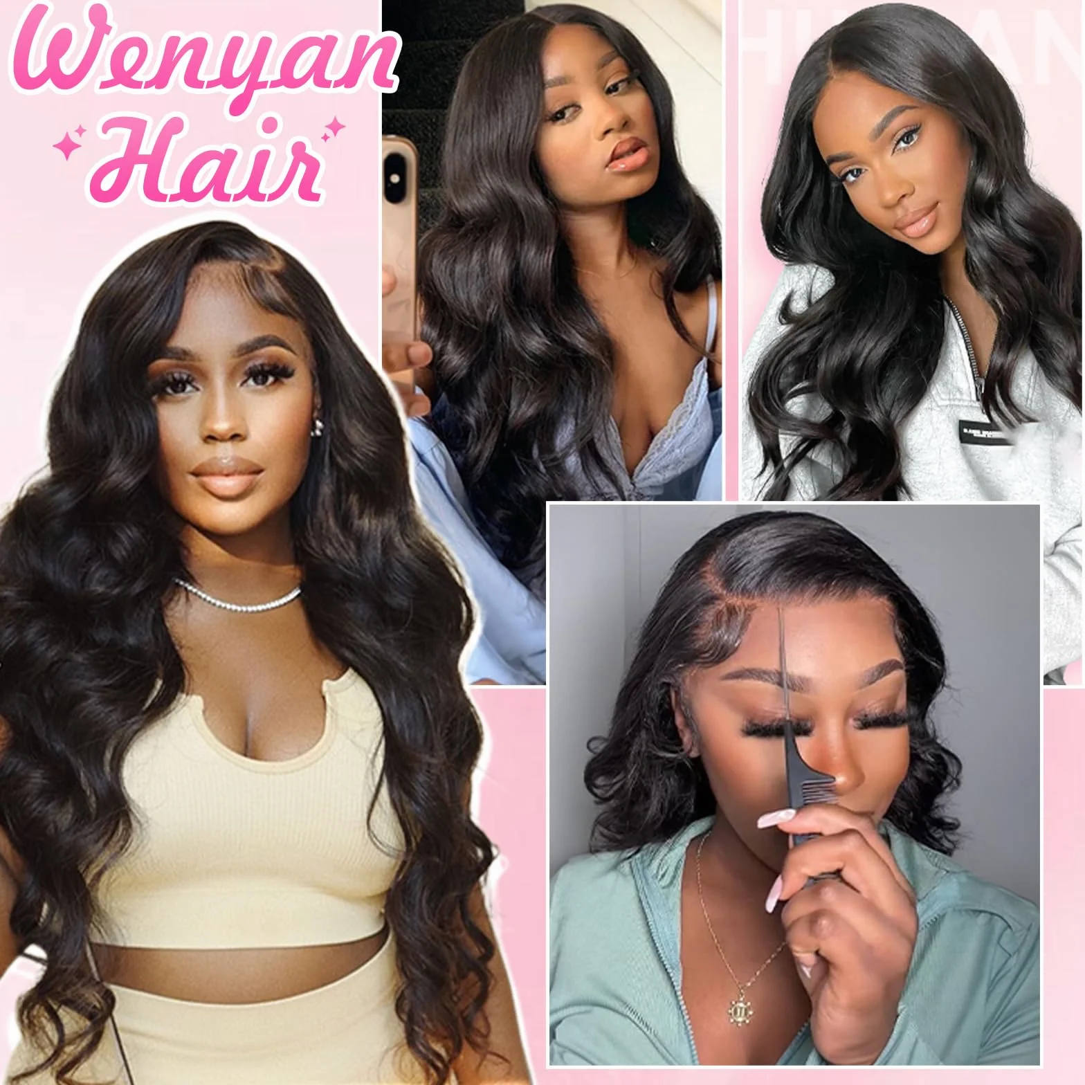 Wear and Go Glueless Wigs Human Hair 4x4 HD Lace Front Pre Cut Body Wave Natural Hairline 180 Density 14 inch
