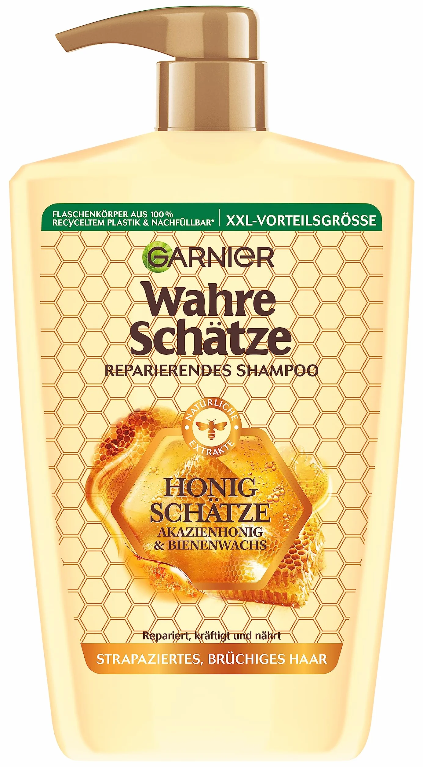 Garnier Szampon regenerujący Honig Schätze; rozmiar XXL 1L, wzmacnia i odżywia zniszczone i łamliwe włosy, 1000 ml