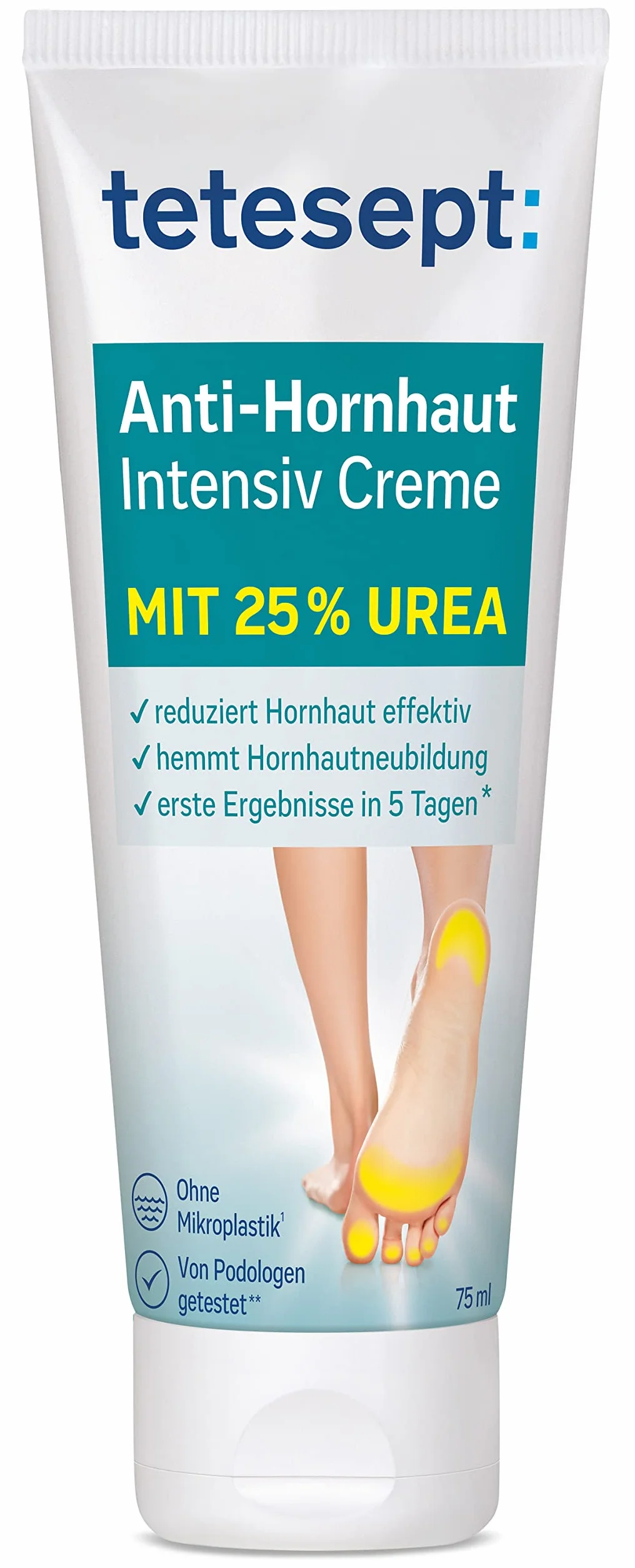 tetesept Intensywny krem przeciw rogówce – krem do stóp z kompleksem hydrolipidów i mocznikiem 25% – maść do stóp dla skutecznego i widocznego zmniejszenia rogówki, 1 x 75 ml