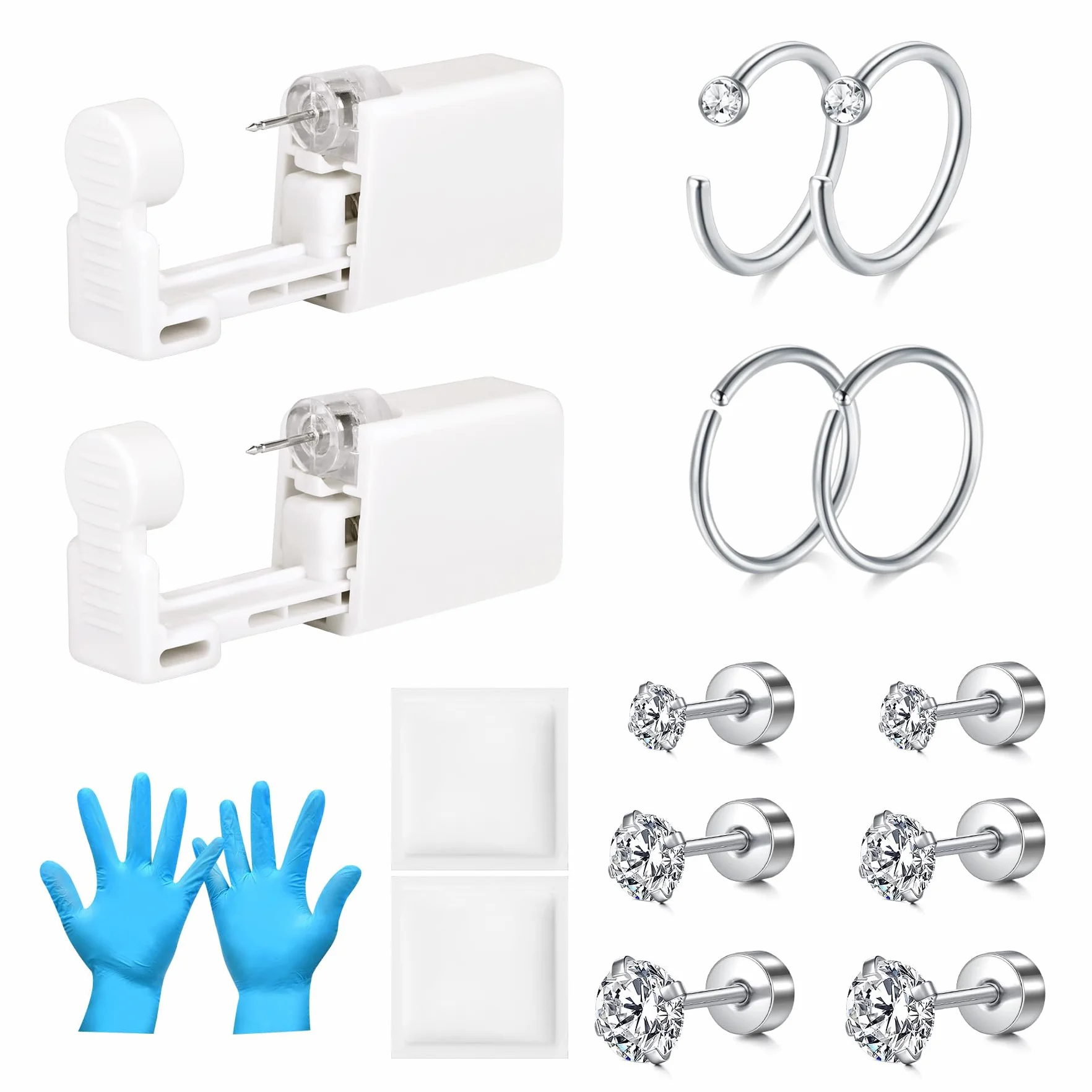 AVYRING Zestaw do przekłuwania uszu 16G ze stali nierdzewnej Tragus Conch Helix automatyczny pistolet