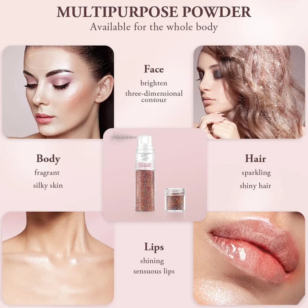 AOOWU Brokat w sprayu, brokat do ciała i włosów z 1 wkładem, brokatowy spray do makijażu w proszku, ultracienki brokat w proszku na Halloween, klub, imprezy, 17 g (kolorowy laser)