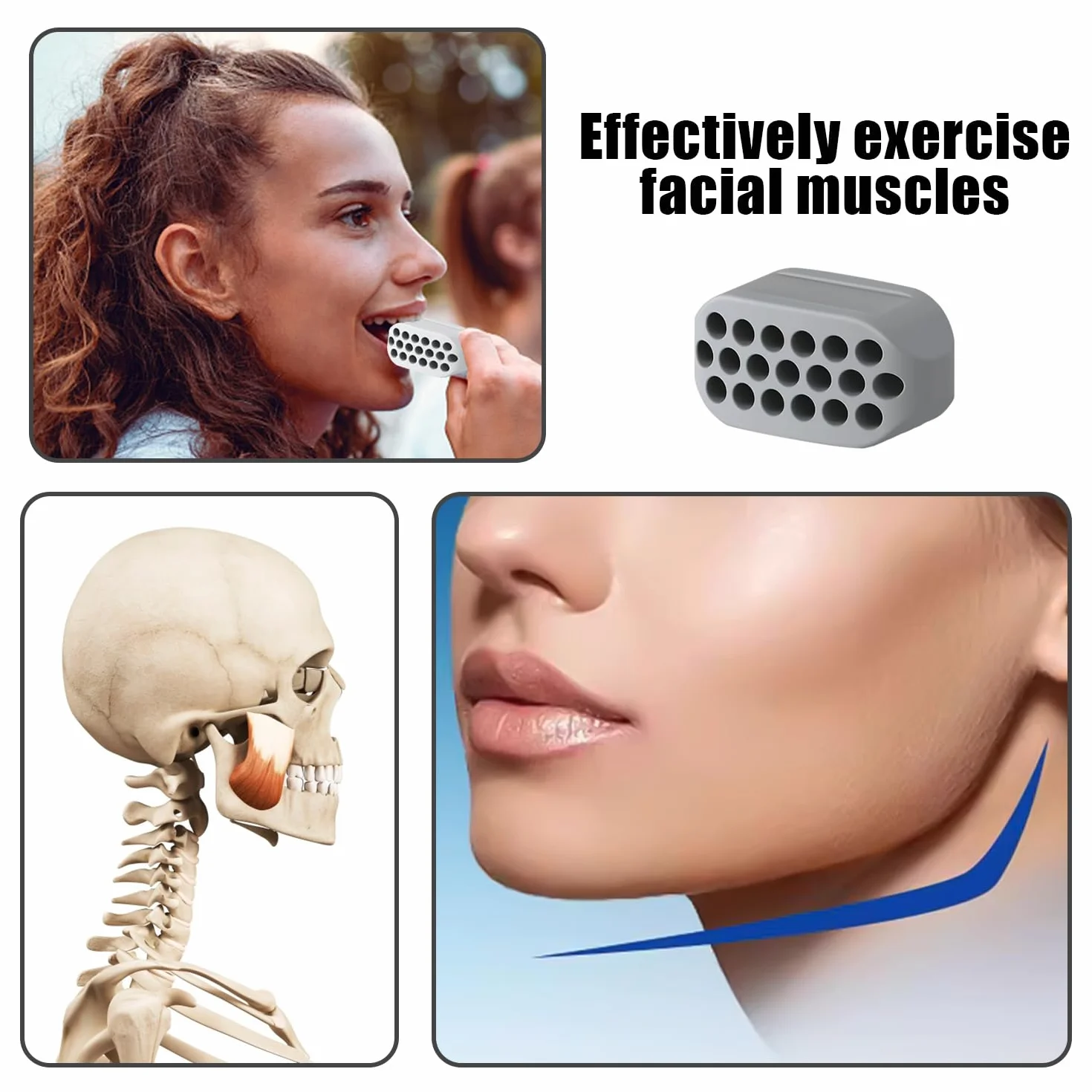 12 sztuk silikonowych trenerów szczękowych, Jawline Trainer, Jaw Exerciser dla mężczyzn i kobiet, trener mięśni twarzy (czarny, biały, szary, 3 x 1,6 x 1,5 cm)