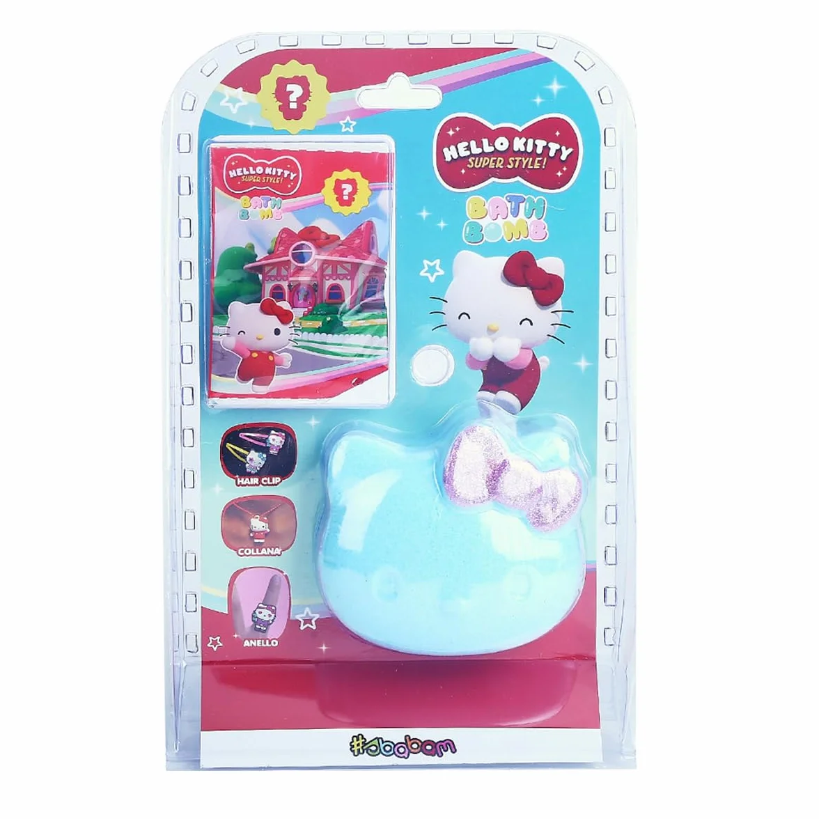 Sbabam FUNNY BOX Hello Kitty Bath Bomb, Bomby do kąpieli dla dzieci z niespodzianką, 3 sztuki, można znaleźć pierścionek, naszyjnik lub spinkę do włosów - Hello Kitty gadżety na prezent dla