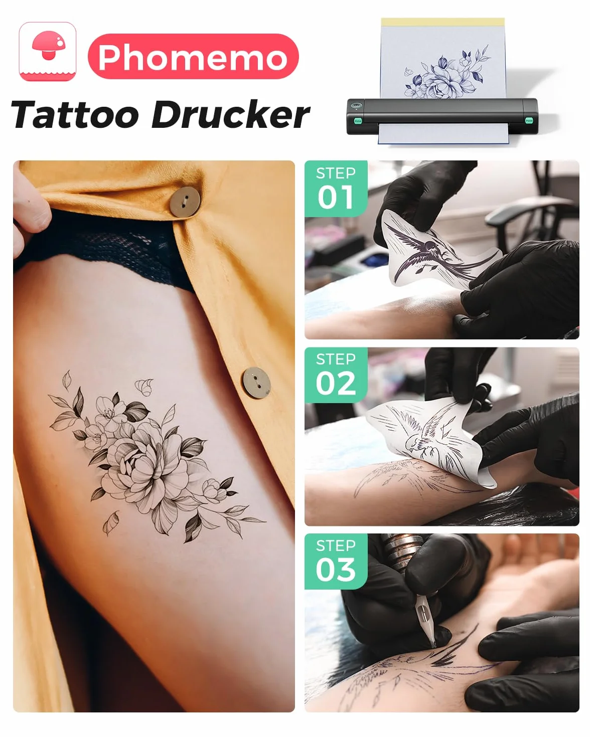 Phomemo M08F Drukarka Tatuaż Termiczny Tatuaż Tattoo Maszyny do Tatuażu z 10 sztuk Tattoo Tattoo Tattoo Paper