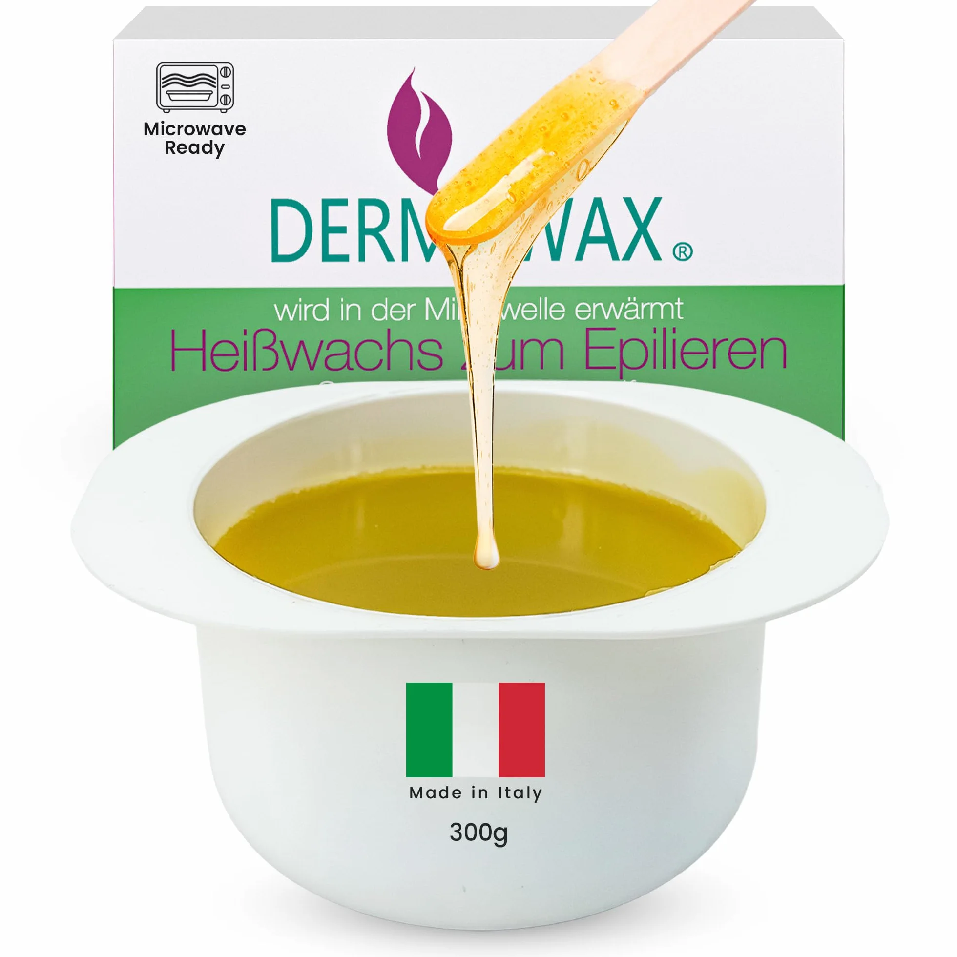 Dermawax 300 gramów słoik gorącego wosku do depilacji – ogrzewanie w kuchence mikrofalowej szpatułką - bezszczotkowy woskowanie do usuwania włosów na całe ciało do użytku domowego lub profesjonalnego