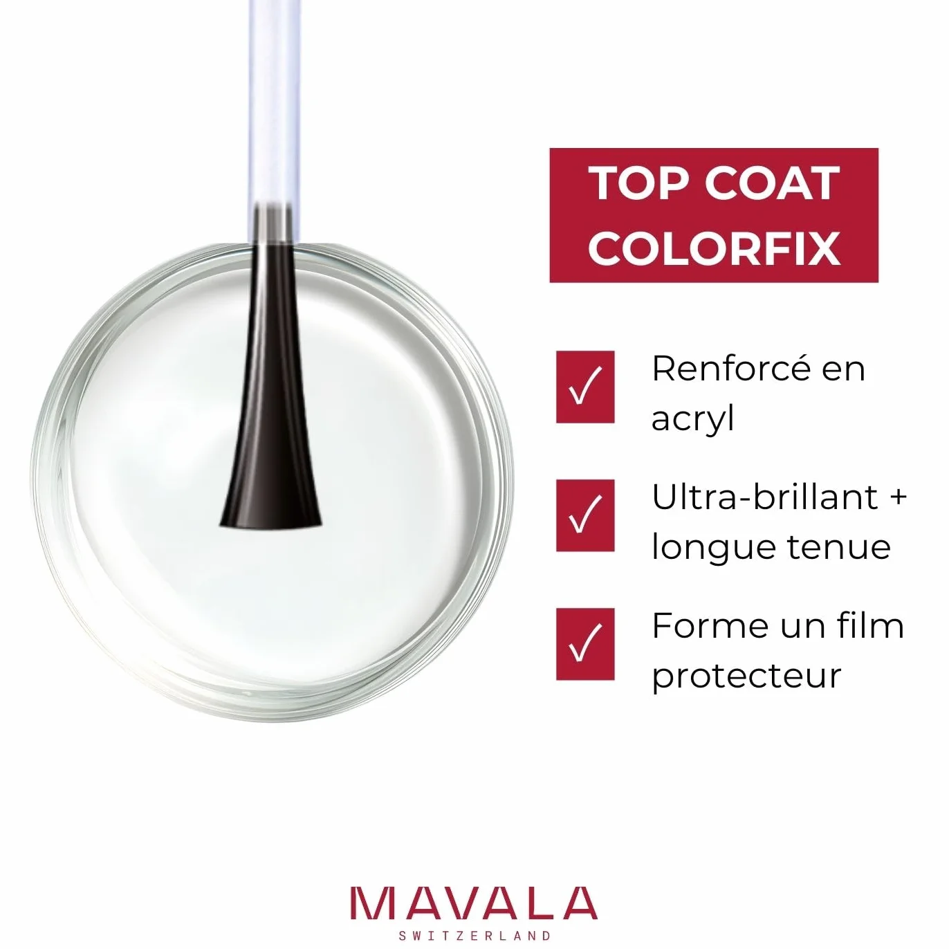 Mavala Colorfix Top Coat Lakier do paznokci przedłużający czas trwania manicure | Da połysk - Wzmocnienie - Elastyczność, 10 ml