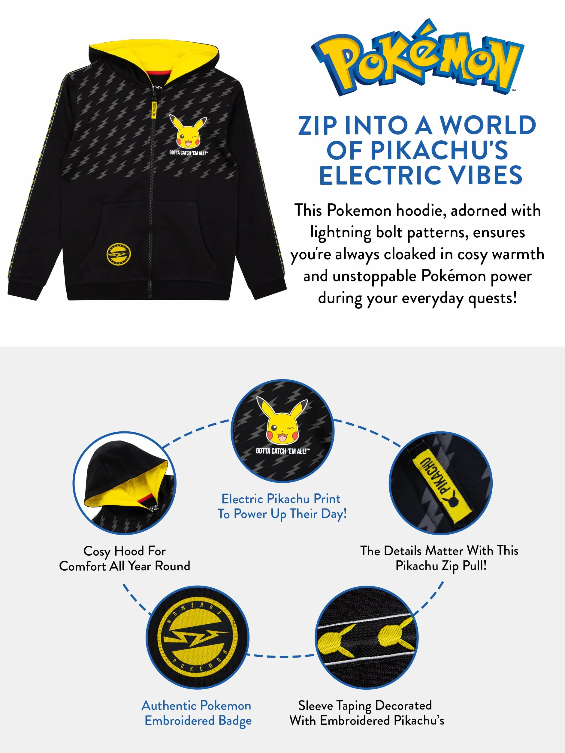 Bluza Pokemon | Bluza na Zamek Pikachu dla Chłopców | Bluzy dla Chłopców