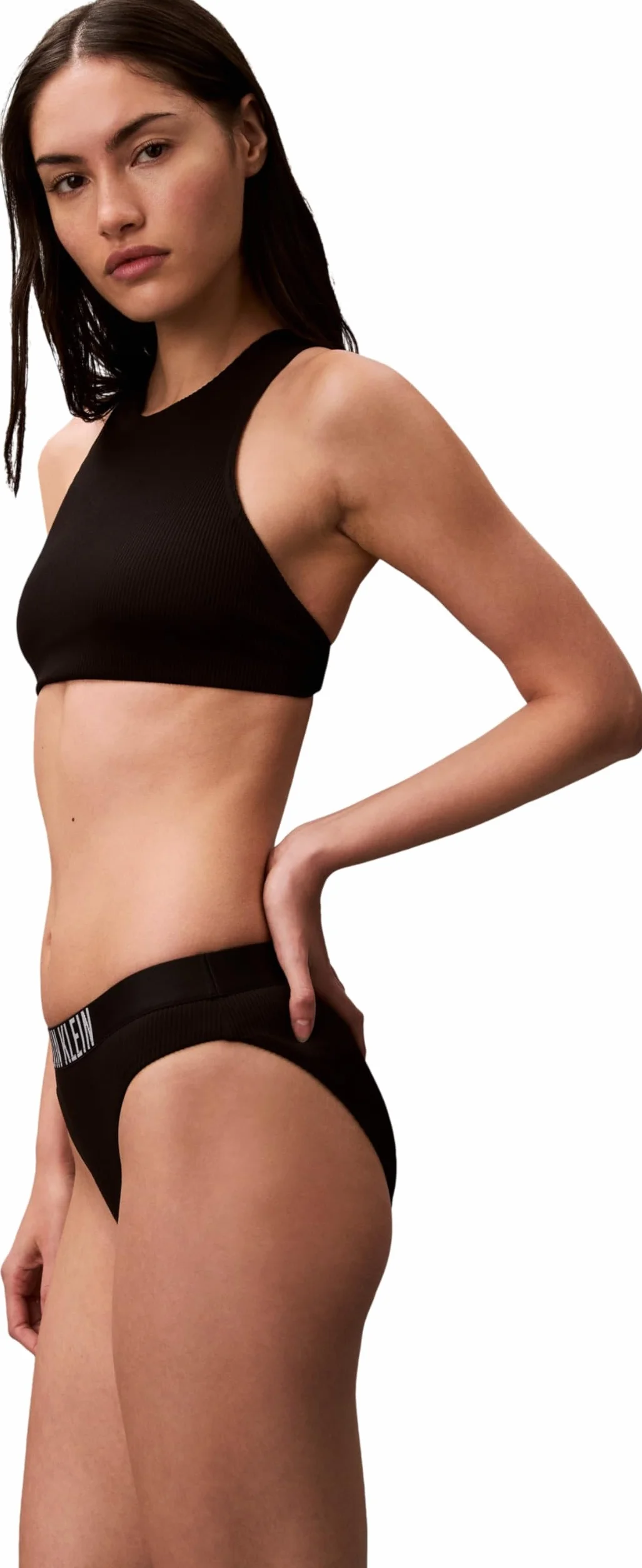 Calvin Klein Damski Braletka Z Wysokim Dekoltem LV00Q61212 Kąpielówki, Czarny (Czarny), XL