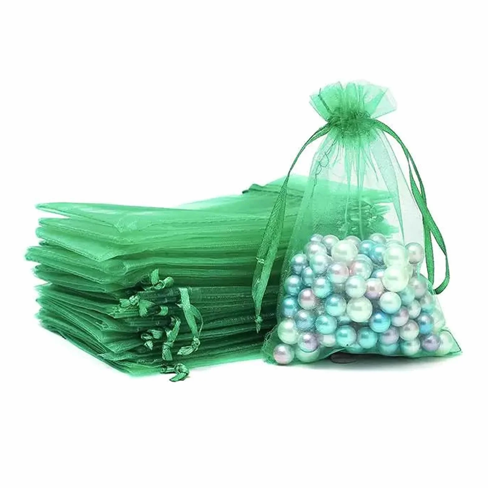 Woreczki z organzy, 30 sztuk, 20 x 30 cm, woreczki na biżuterię, duże woreczki z organzy, do napełniania, na prezenty ślubne, Boże Narodzenie, imprezę, prezent (zielone)