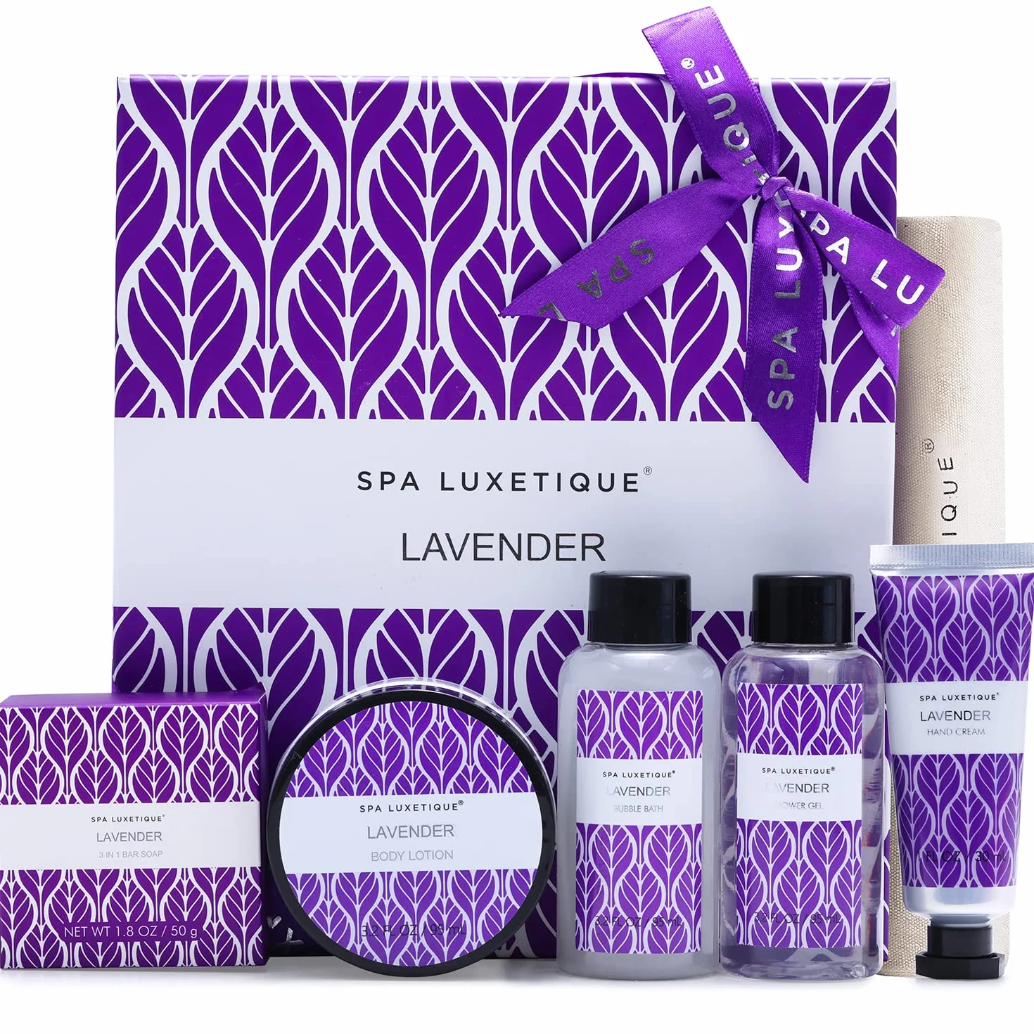 SPA LUXETIQUE Zestaw upominkowy spa - 6 sztuk Lawenda zestaw do kąpieli,Pudełko podróżne z kremem do rąk,Balsam do ciała,żel pod prysznic,Prezent urodzinowe dla kobiet,Prezent na Dzień Matki