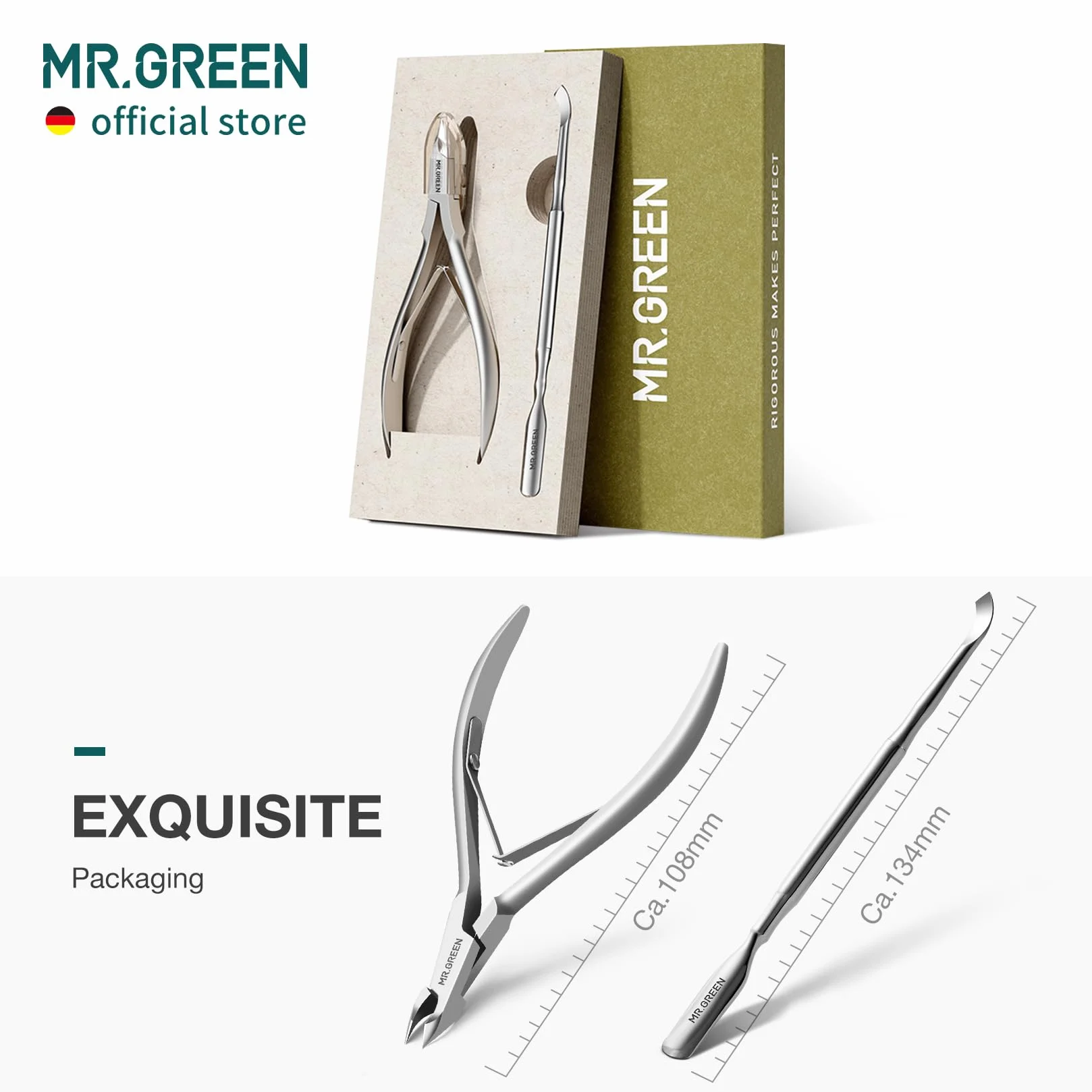 MR.GREEN Cążki do skórek, nożyczki do manicure, obcinacz do skórek, trymer, usuwanie martwego naskórka, frezy ze stali nierdzewnej, narzędzie kosmetyczne z popychaczem (Mr-1028+Pusher)