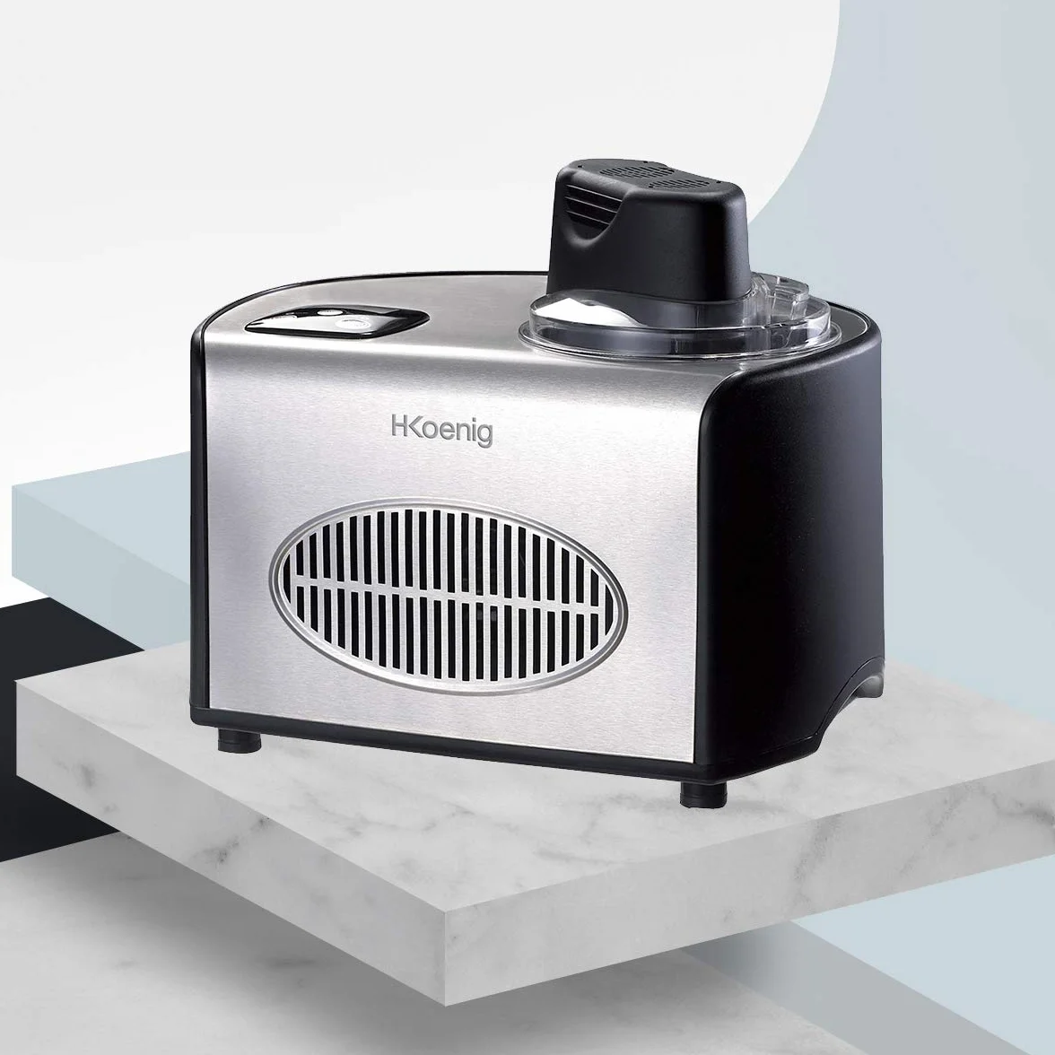 H.Koenig HF250 maszyna do lodów i deserów – 1,5 l, 150 W, funkcja chłodzenia, szybkie przygotowanie lodów, sorbetu, mrożonego jogurtu – profesjonalna, elektryczna i przyjazna dla środowiska, z