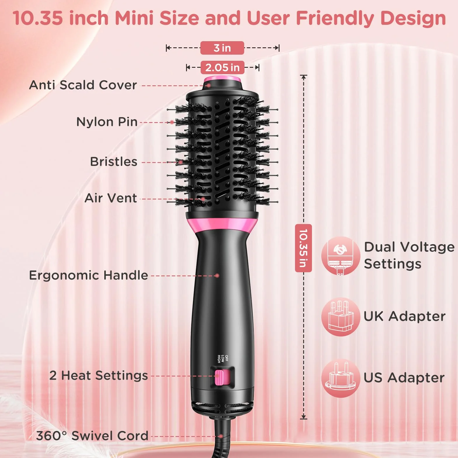 3w1 podwójne napięcie One-Step Ionen Hair Dryer Brush, Szczotka do włosów na gorące powietrze,przenośna Szczotka do suszarki z 2 prędkościami,Szczotka do stylizacji zwiększająca objętość włosów