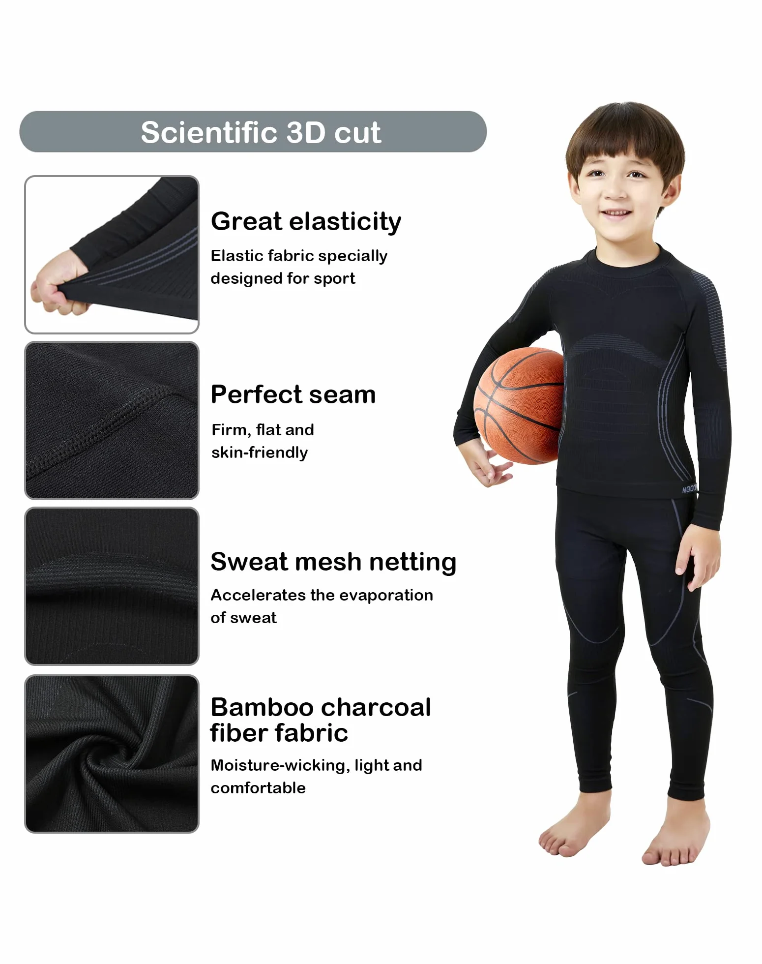 NOOYME Bielizna termiczna dla dzieci, zestaw bielizny narciarskiej dla dzieci, bielizna termiczna, bardzo ciepła bielizna funkcyjna, bielizna termiczna dla dzieci, unisex, bielizna sportowa, piłka