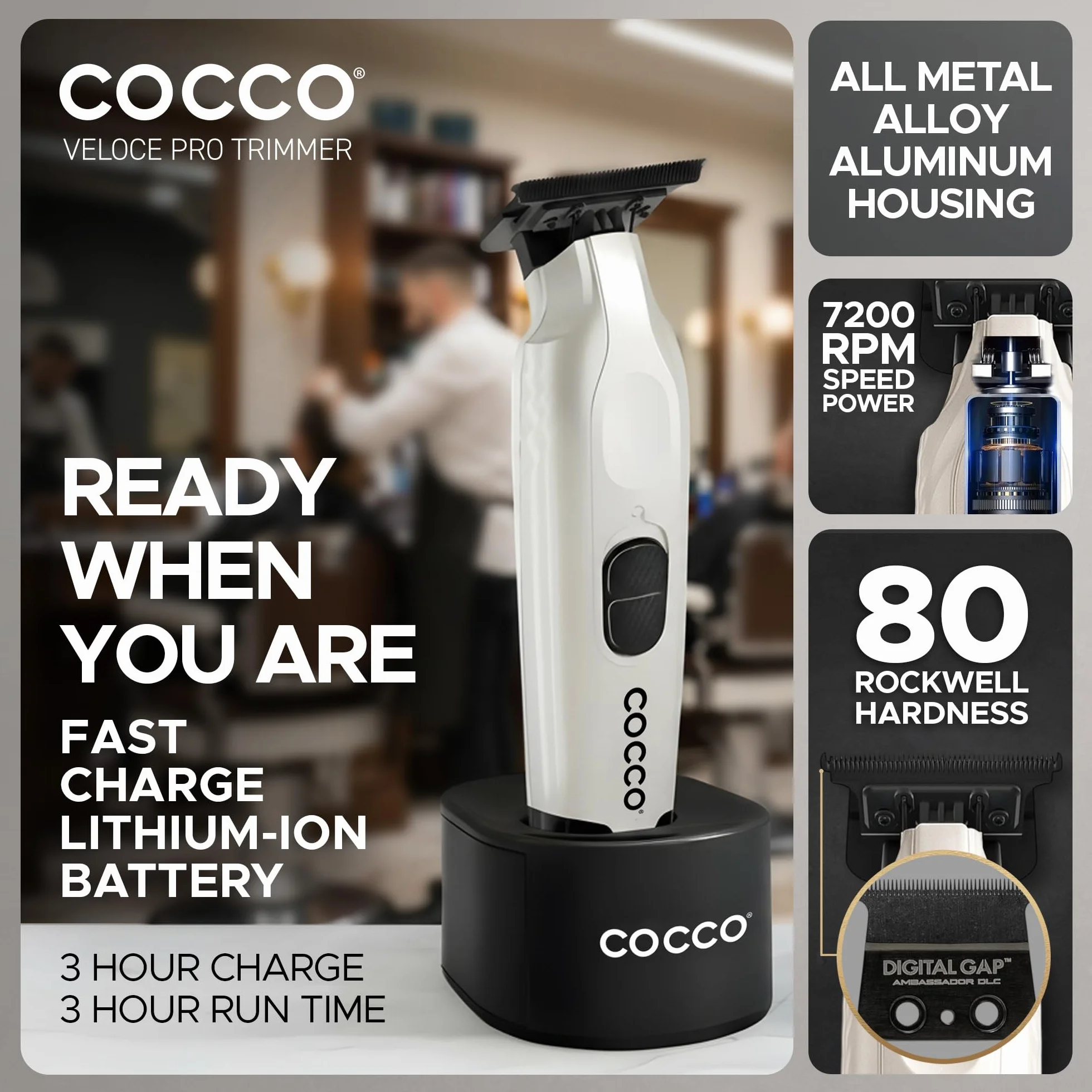 Cocco Veloce Pro Trimmer Collection Precyzyjne trymery bezprzewodowe metalowe DLC Blade