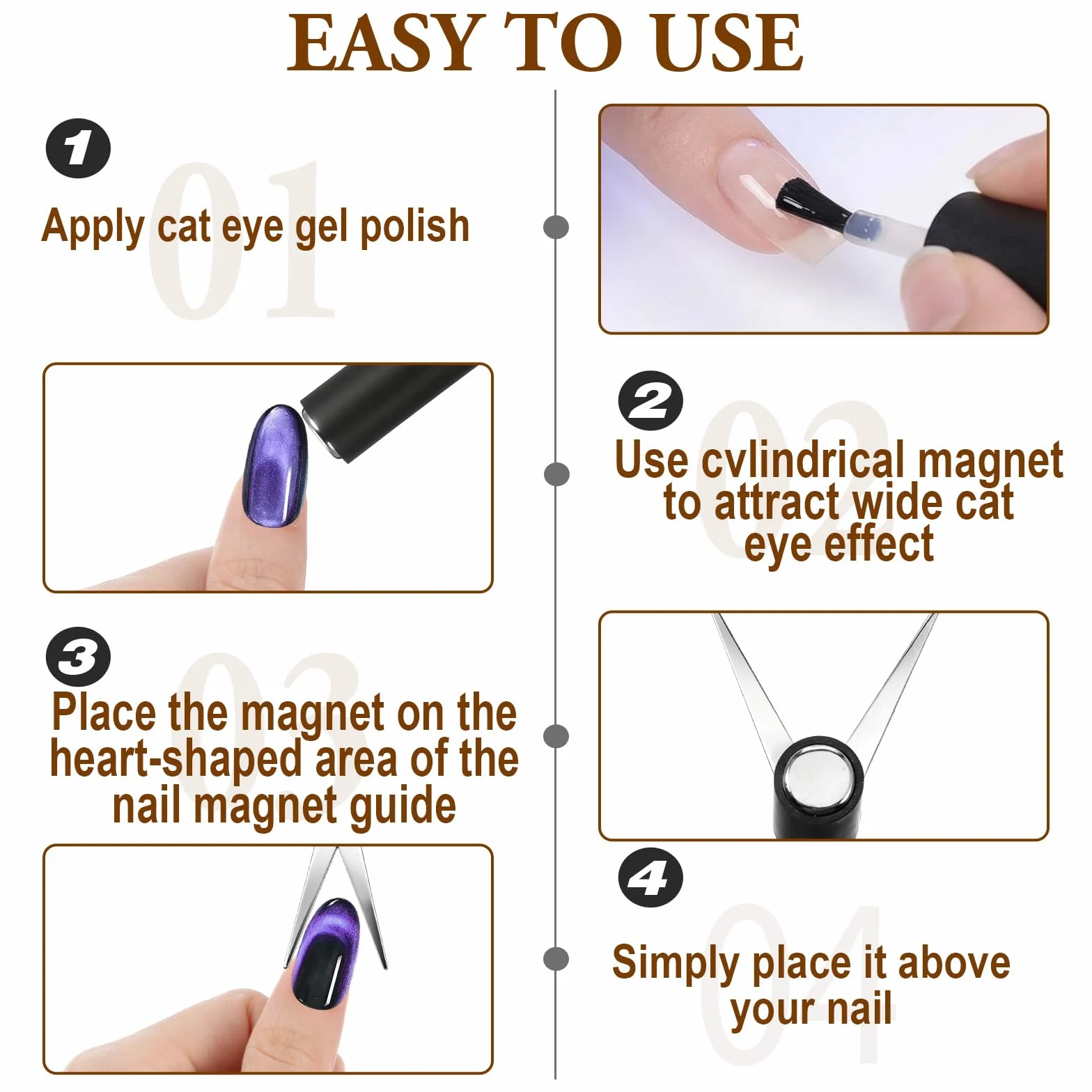 Qianyu Zestaw 2 magnesów Cat Eye do paznokci, narzędzie w kształcie nożyczek, mocny lakier żelowy, akcesoria do manicure